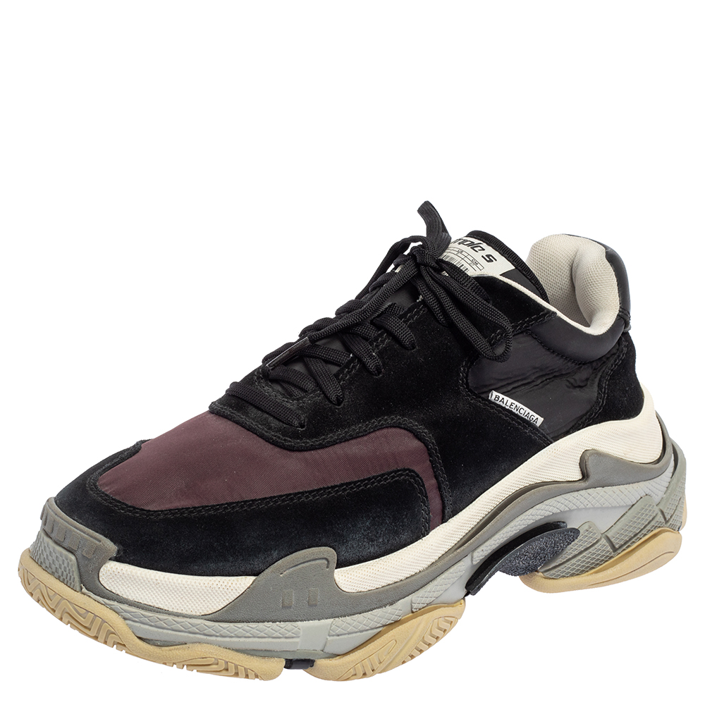 Balenciaga Burgundy/Black Nylon And Suede Triple S Sneakers Size 41
