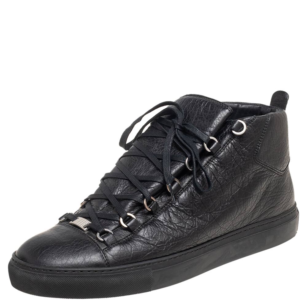 Balenciaga Black Leather Arena High Top Sneakers Size 45