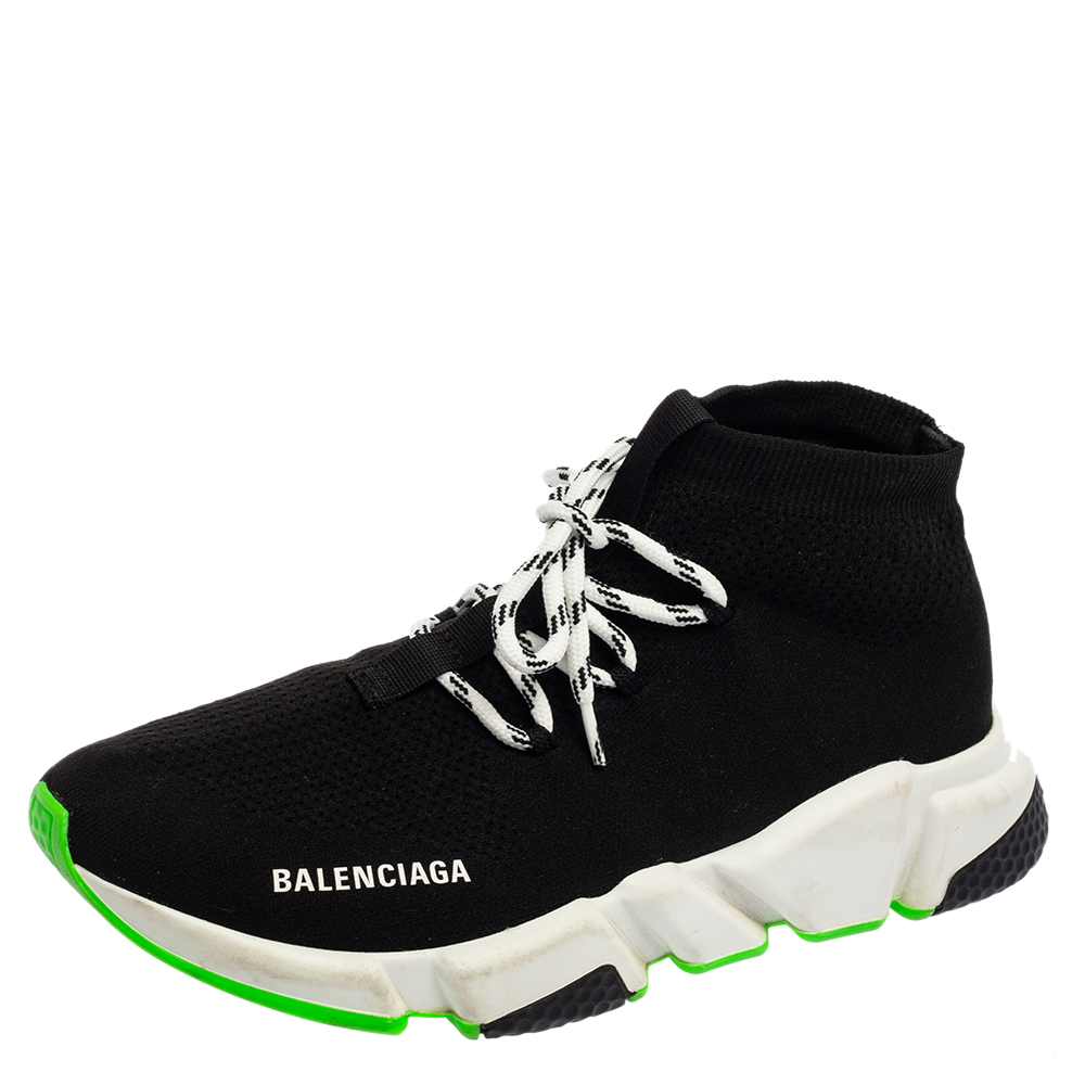 Balenciaga Black Knit Fabric Speed Trainer Lace Up Sneakers Size 41