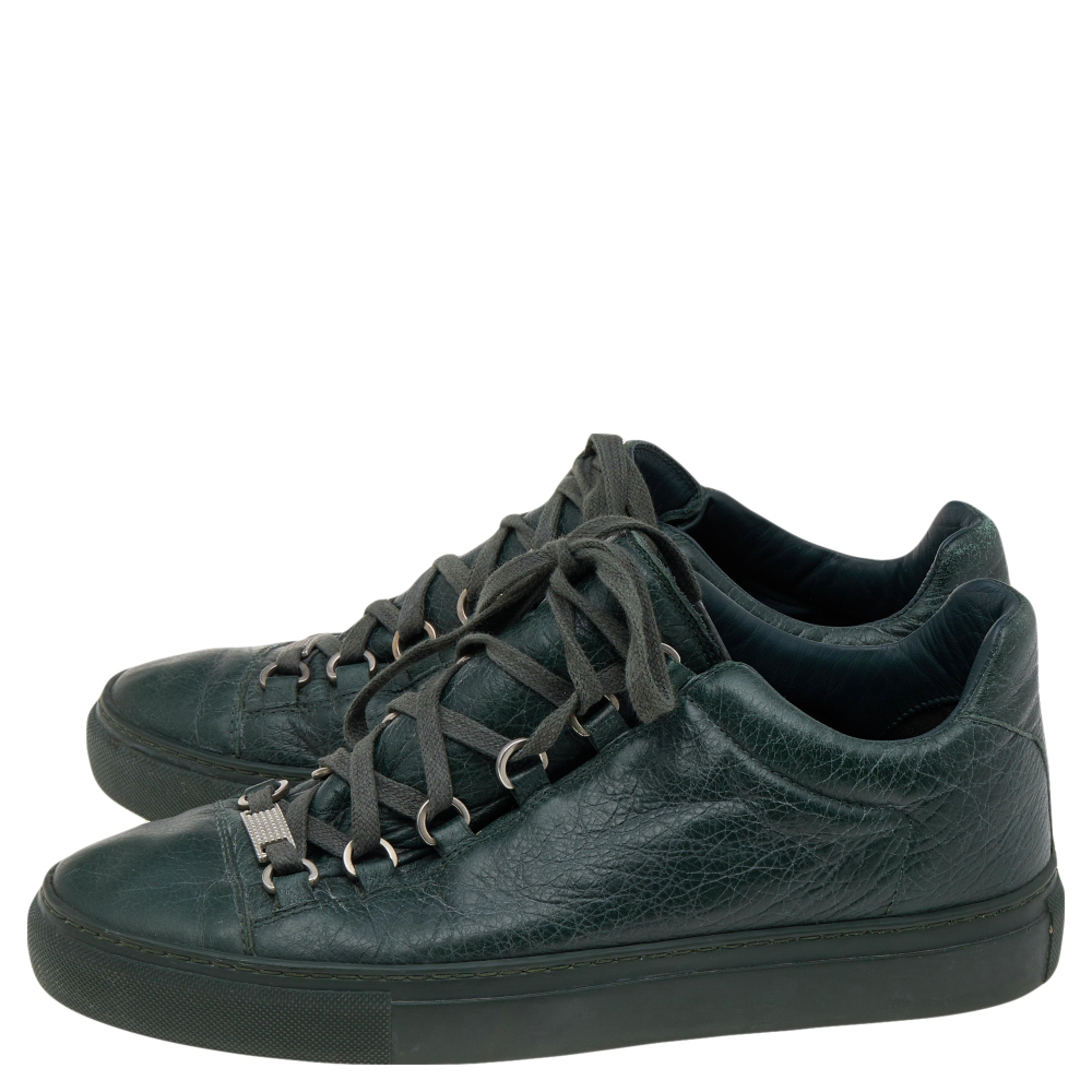 Balenciaga Dark Green Leather Arena Low Top Sneakers Size 39