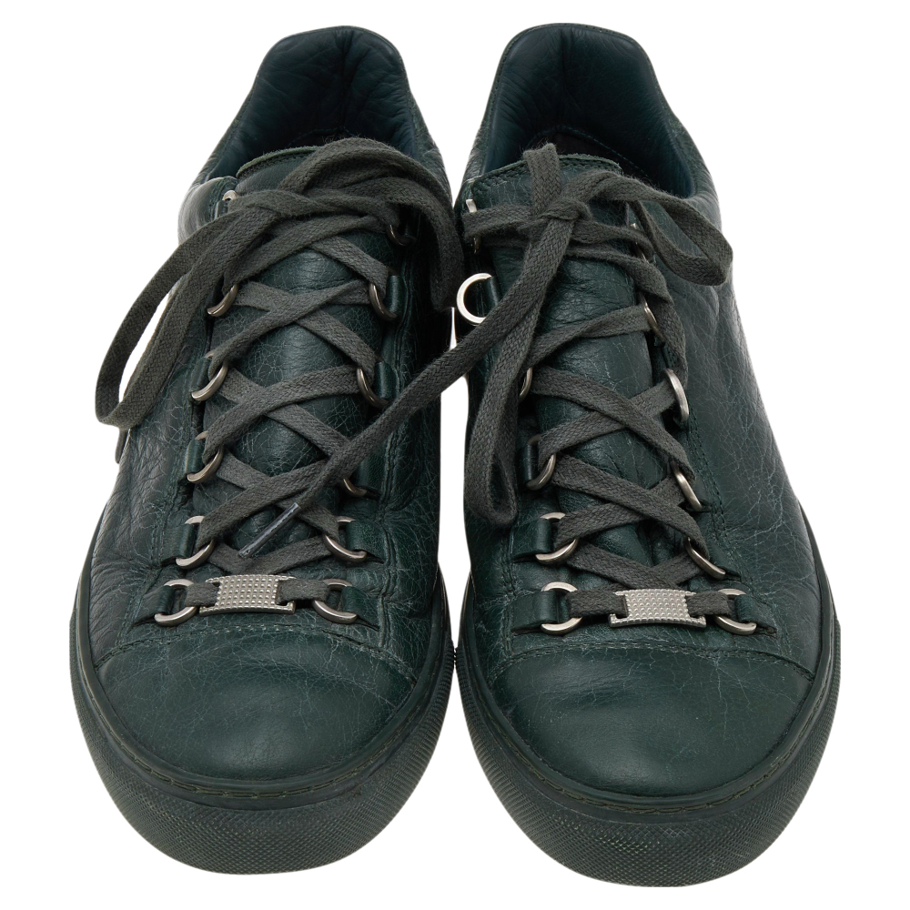 Balenciaga Dark Green Leather Arena Low Top Sneakers Size 39