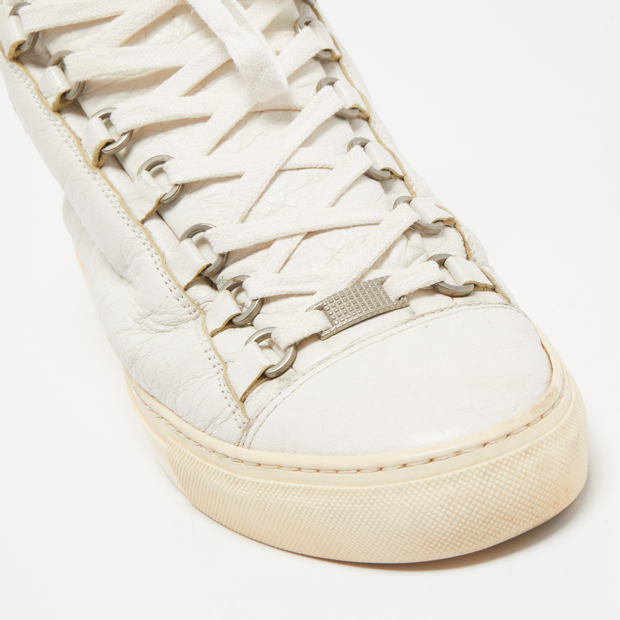 Balenciaga White Leather Arena High Top Sneakers Size 40