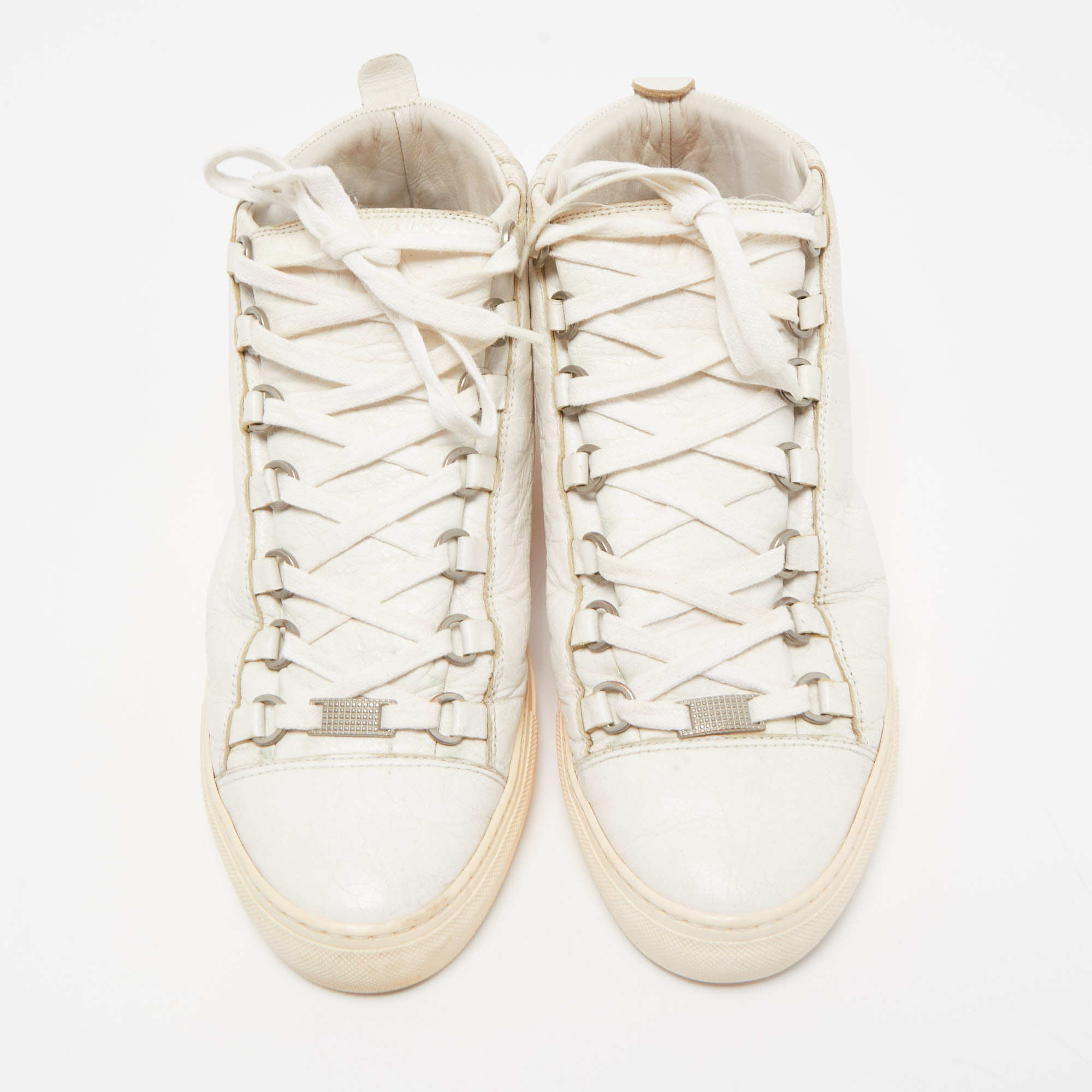 Balenciaga White Leather Arena High Top Sneakers Size 40