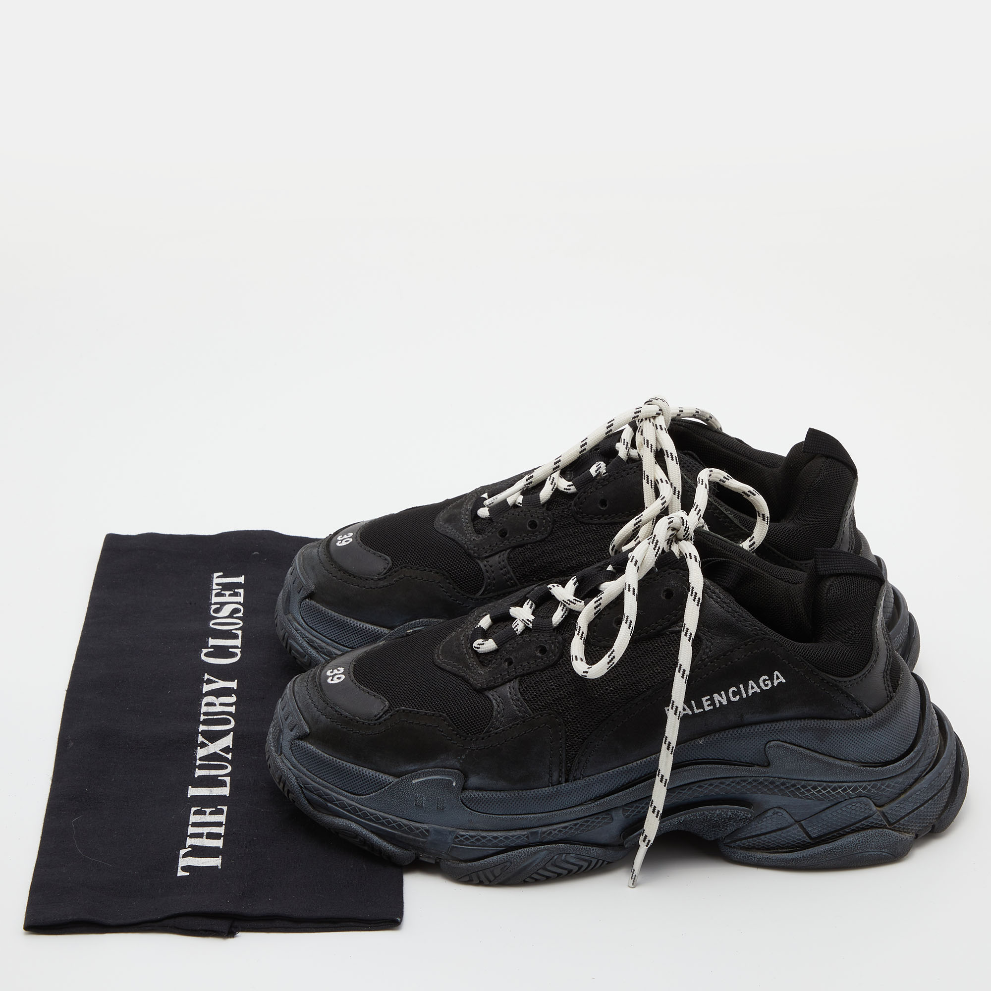 Balenciaga Black Mesh And Leather Triple S Sneakers Size 39