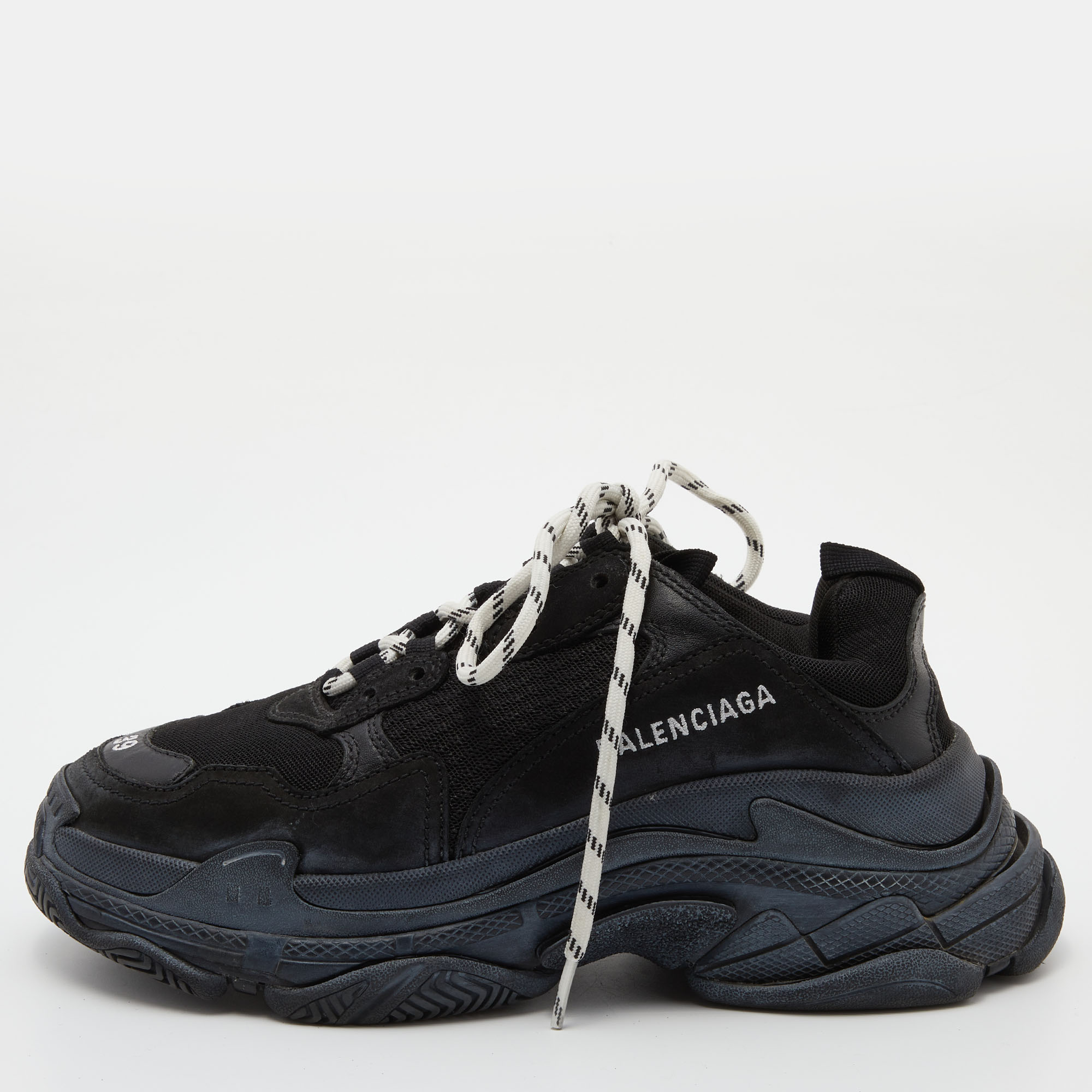 Balenciaga Black Mesh And Leather Triple S Sneakers Size 39