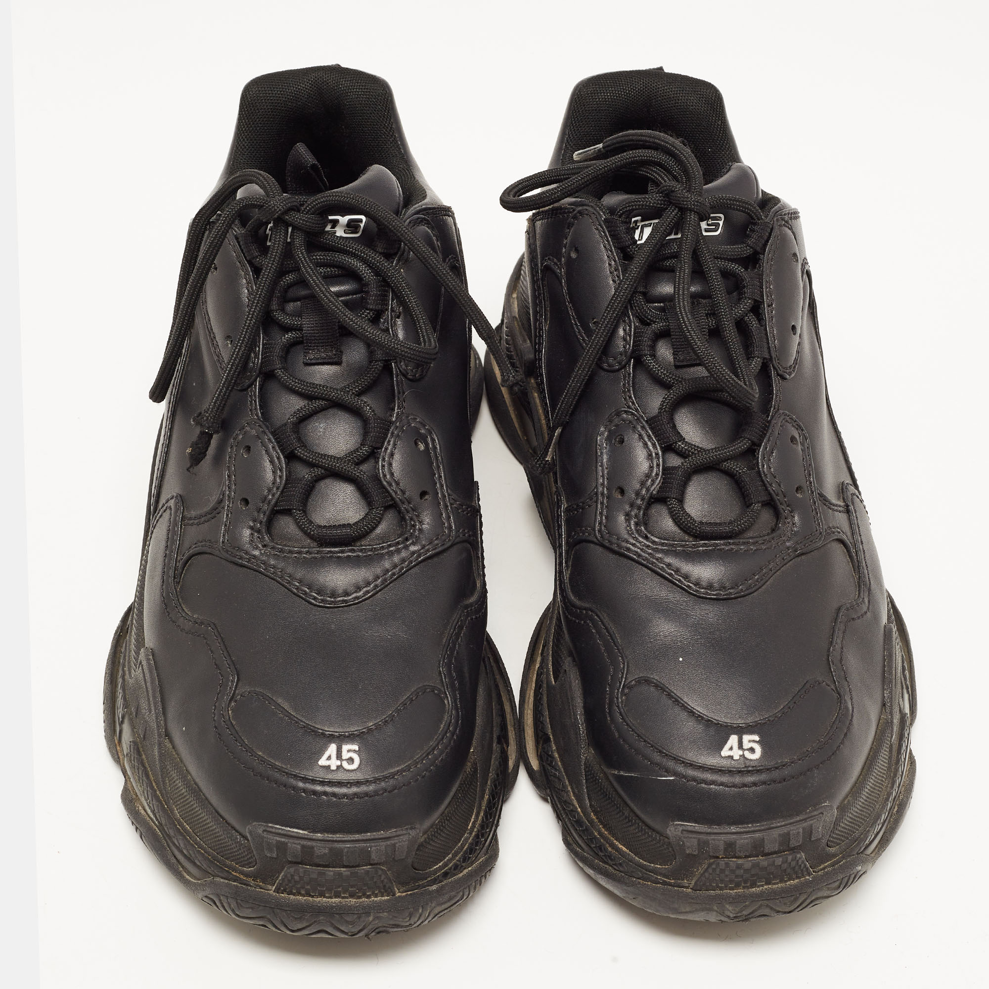 Balenciaga Black Leather Triple S Sneakers Size 45
