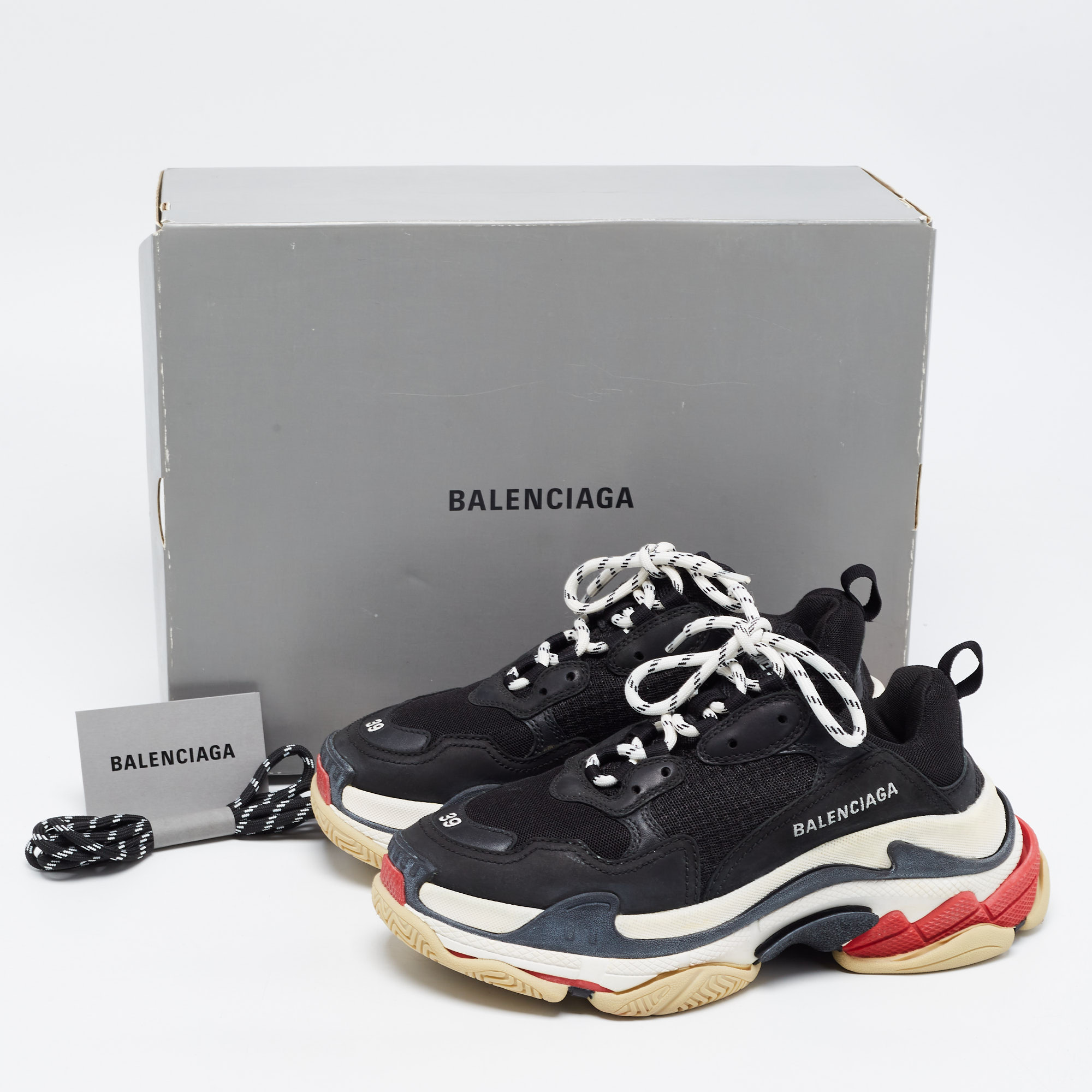 Balenciaga Black Mesh And Leather Triple S Sneakers Size 39