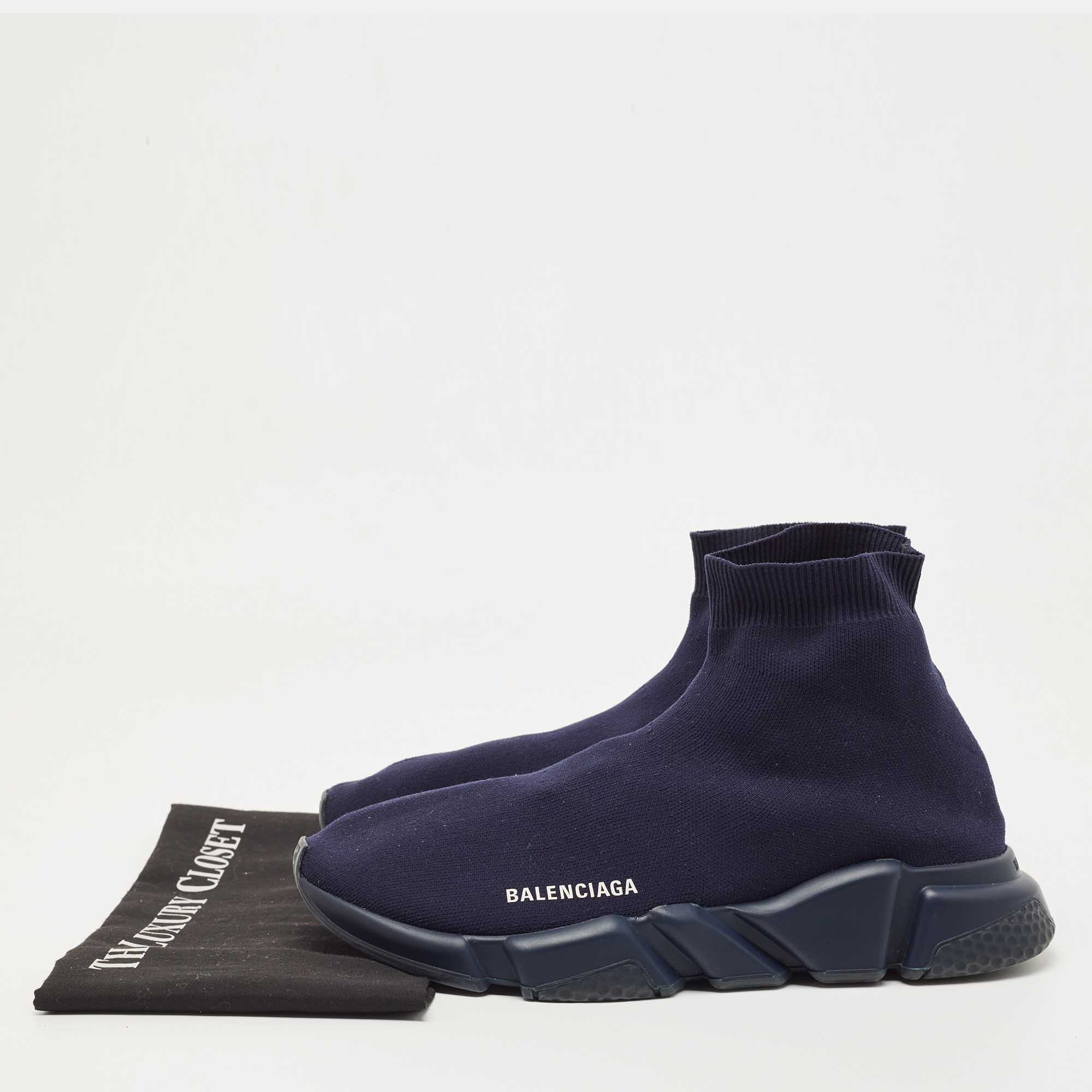 Balanciaga Navy Blue Knit Fabric High Top Sneakers Size 43