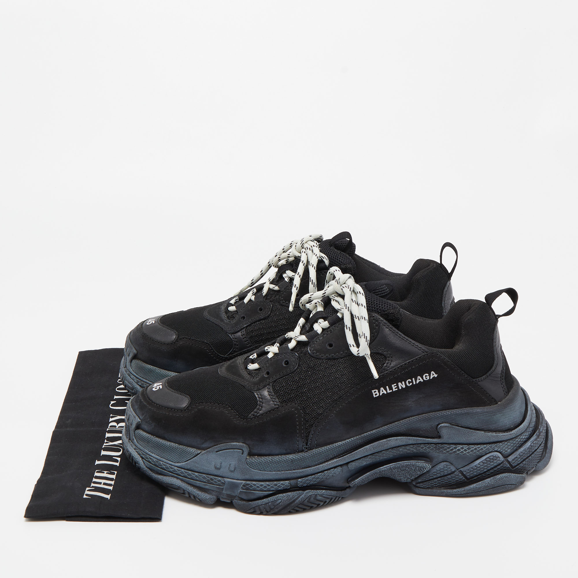 Balenciaga Black Nubuck Leather And Mesh Triple S Low Top Sneakers Size 45