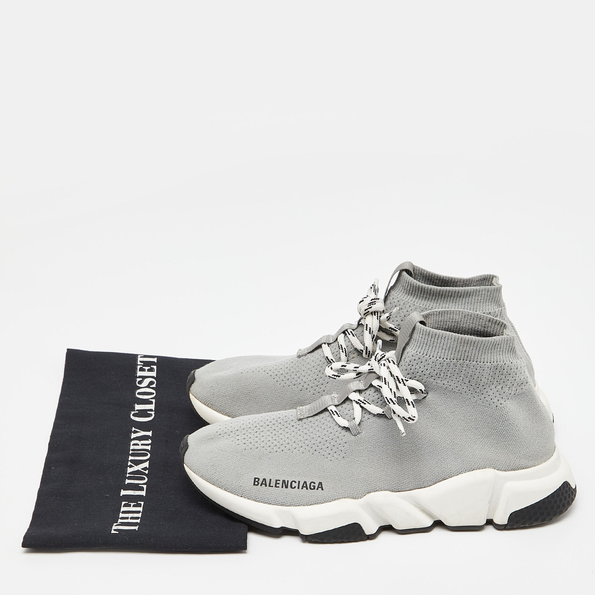 Balenciaga Grey Knit Speed Trainer High Top Sneakers Size 40