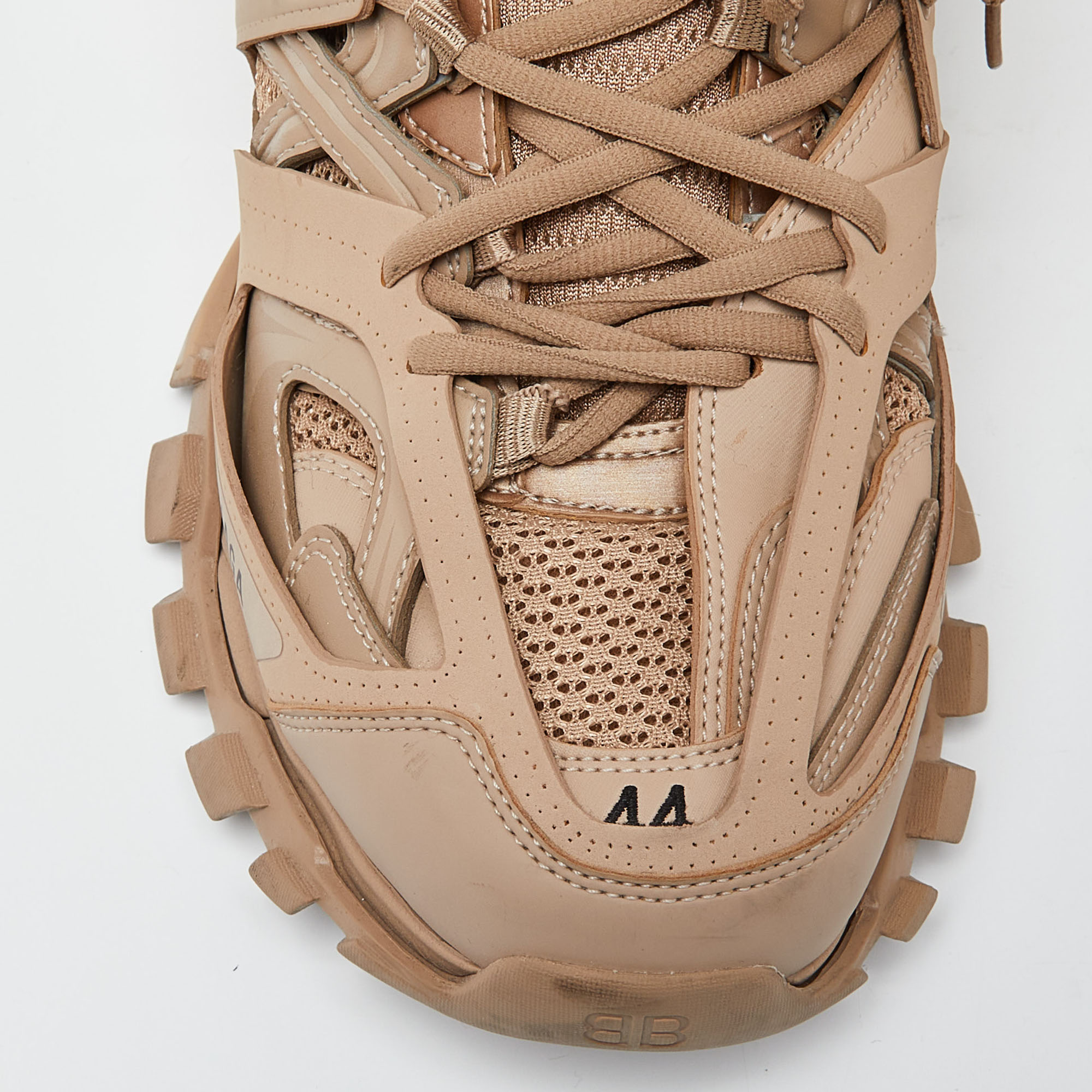 Balenciaga Beige Leather, Rubber And Mesh Track Sneakers Size 44