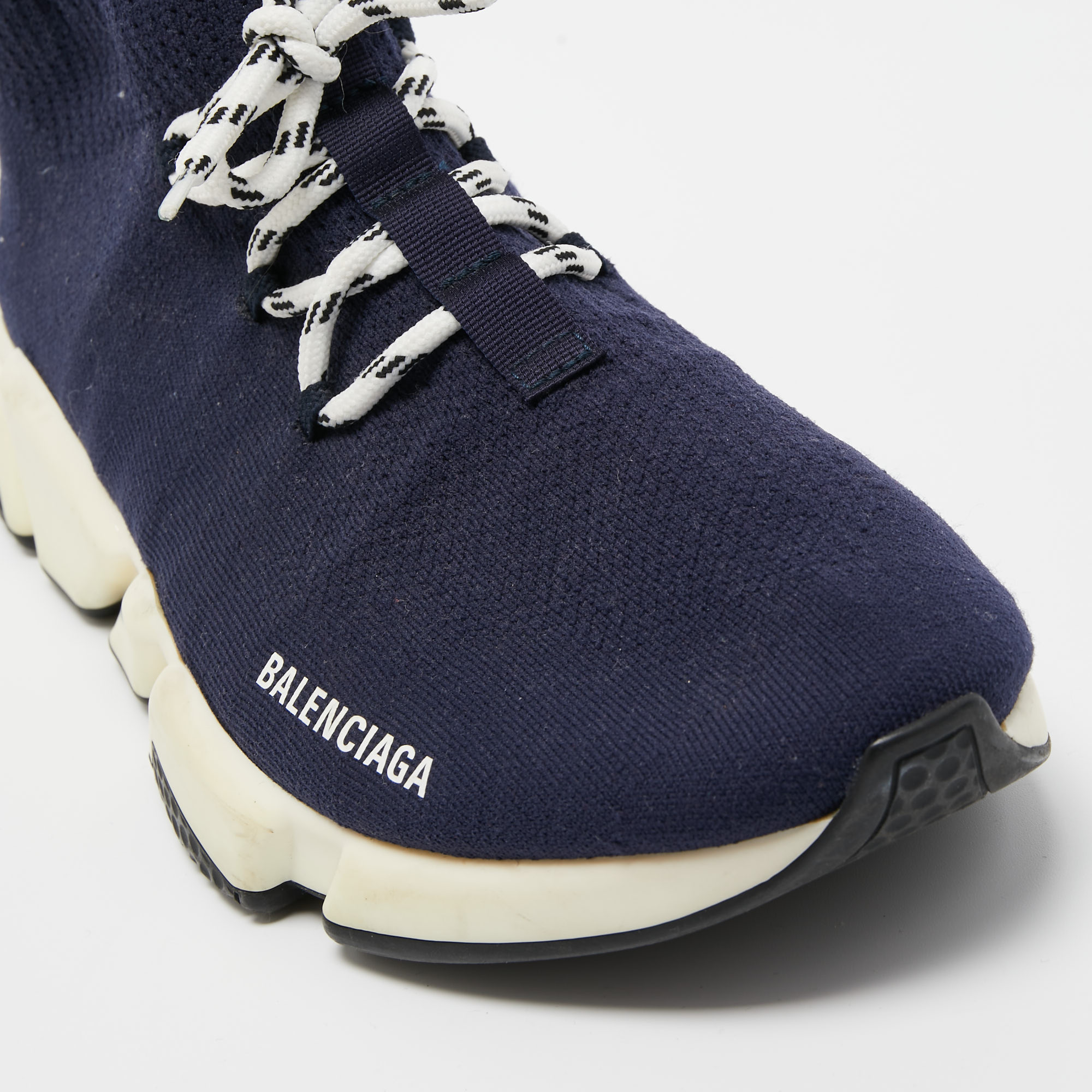 Balenciaga Navy Blue Knit Fabric Speed Trainer Sneakers Size 45