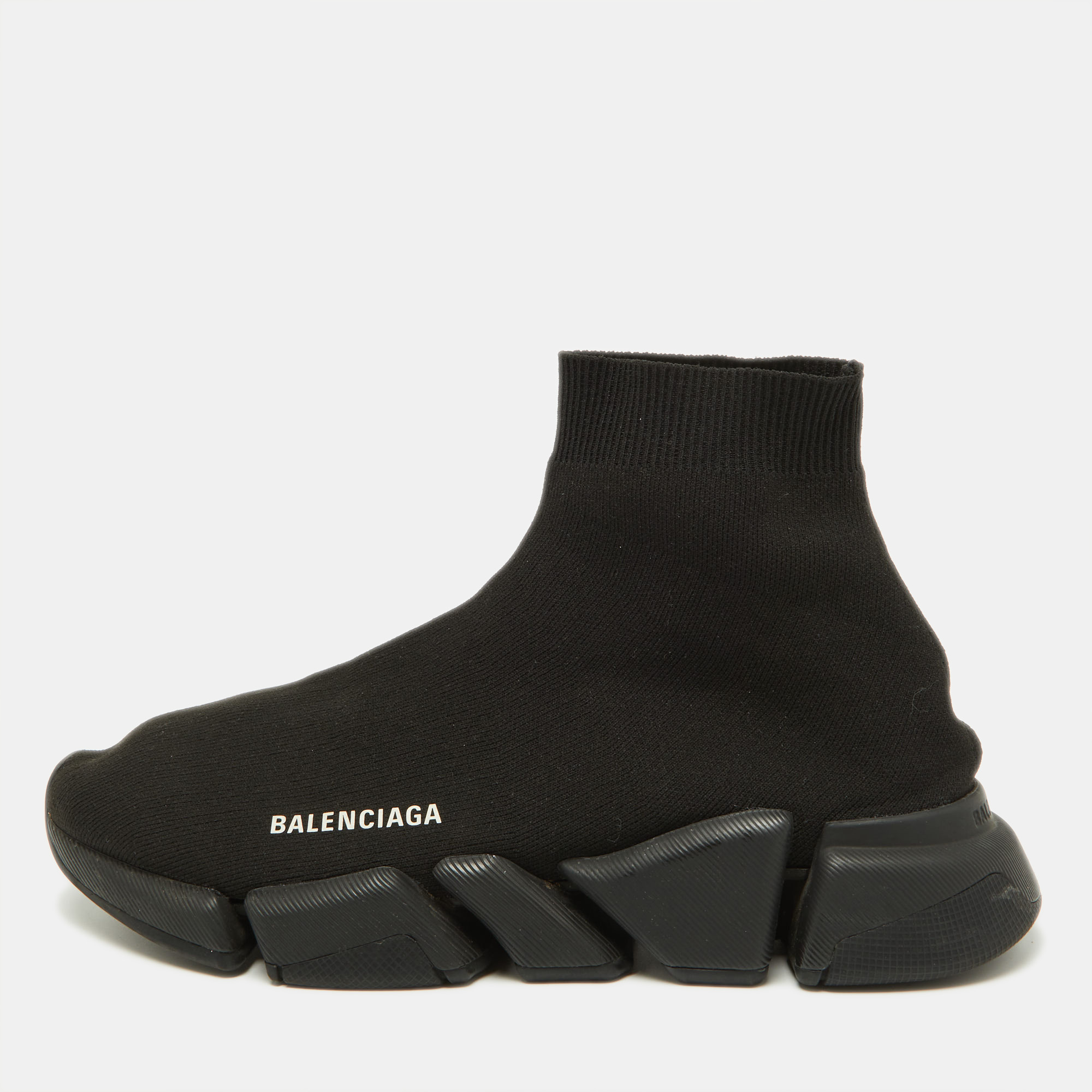 Balenciaga Black Knit Fabric Speed Trainer High Top Sneakers Size 41