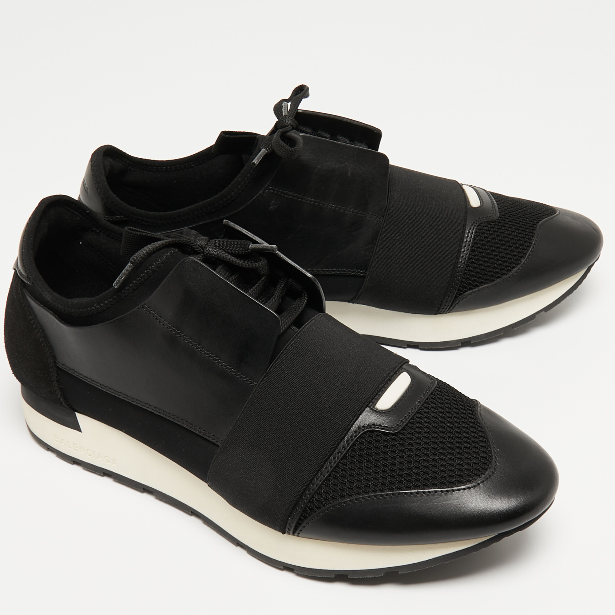 Balenciaga Black Leather And Fabric Race Runner Sneakers Size 42