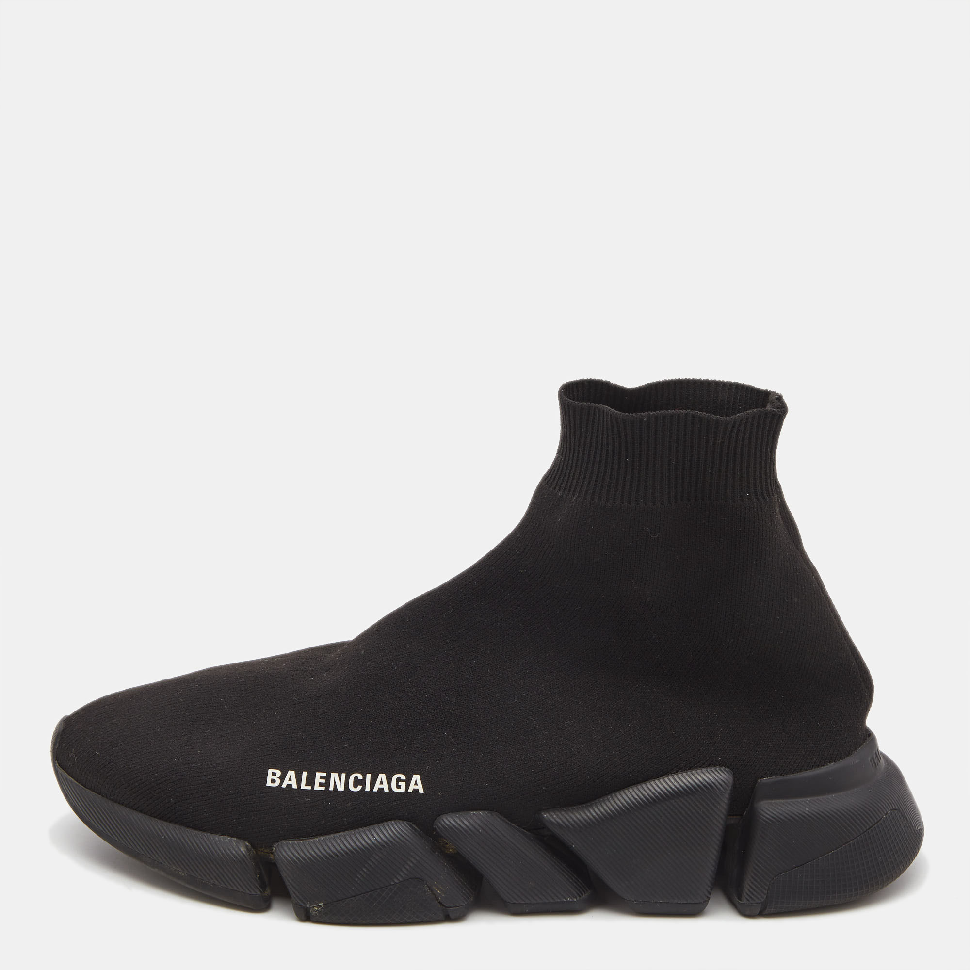 Balenciaga Black Knit Fabric Speed High Top Sneakers Size 40
