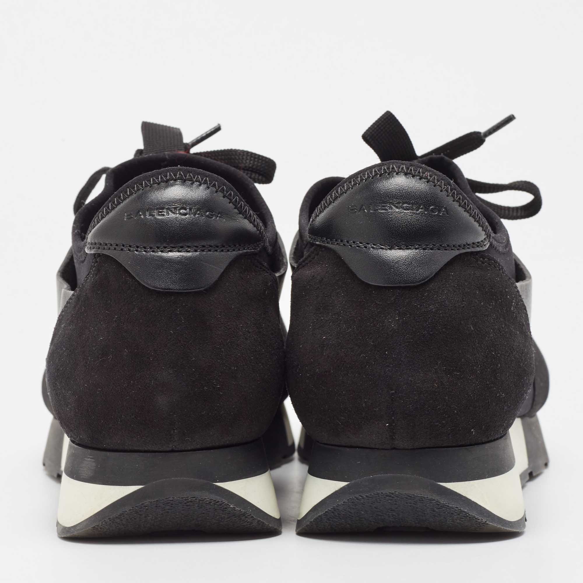Balenciaga Black Leather, Mesh Race Runner  Sneakers Size 42