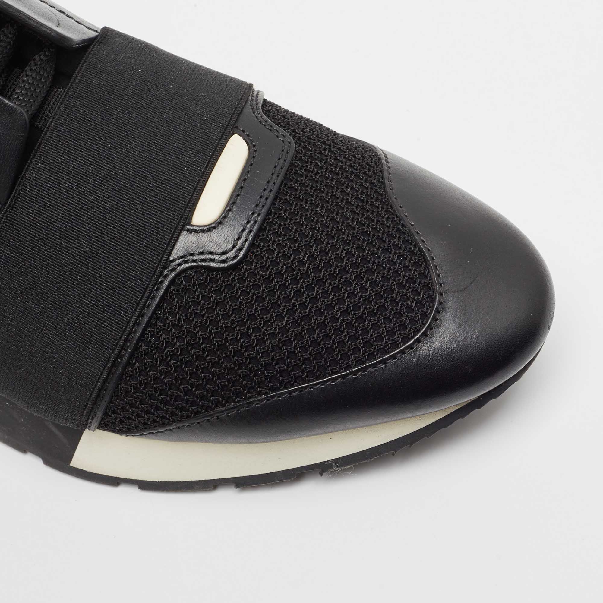 Balenciaga Black Leather, Mesh Race Runner  Sneakers Size 42