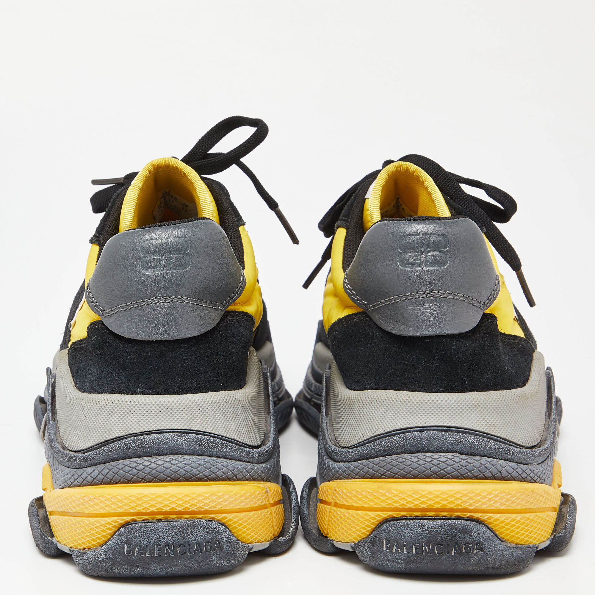 Balenciaga Black/Yellow Suede And Nylon Triple S Sneakers Size 44