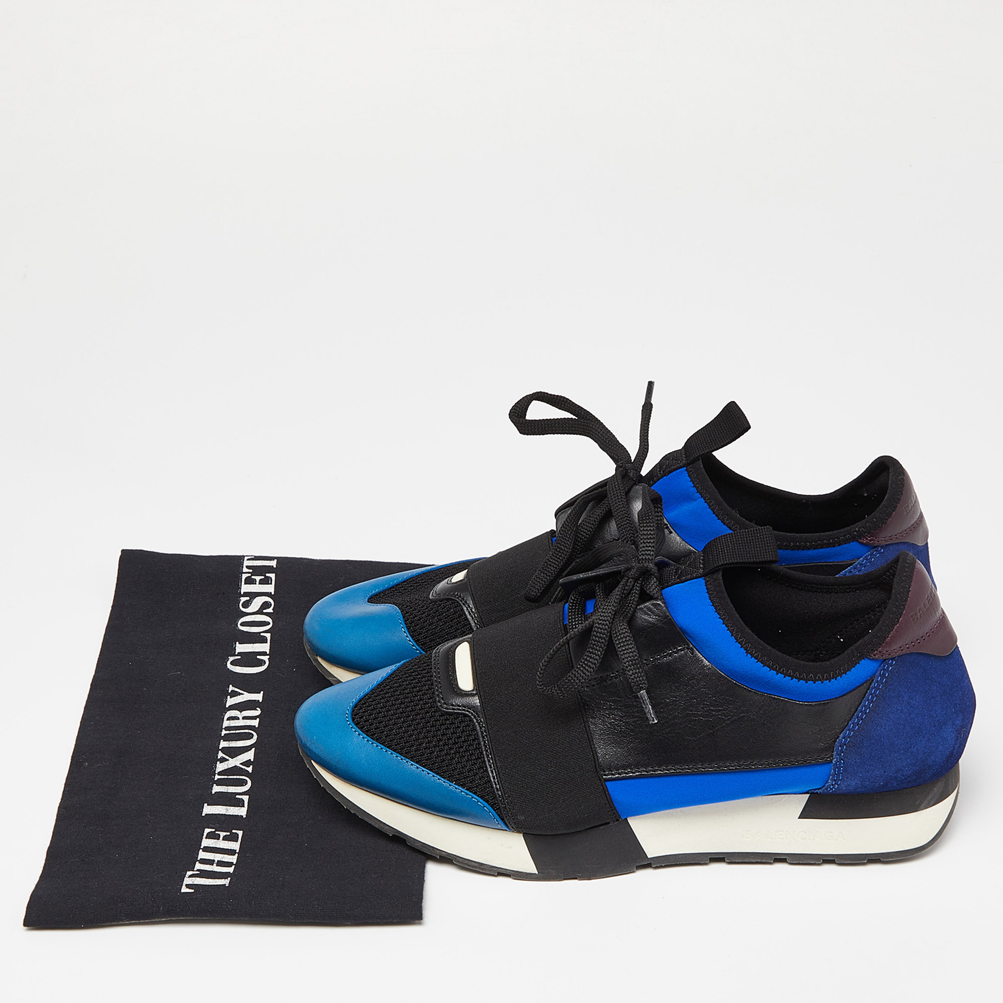 Balenciaga Tri Color Leather, Neoprene And Mesh Race Runner Sneakers Size 40