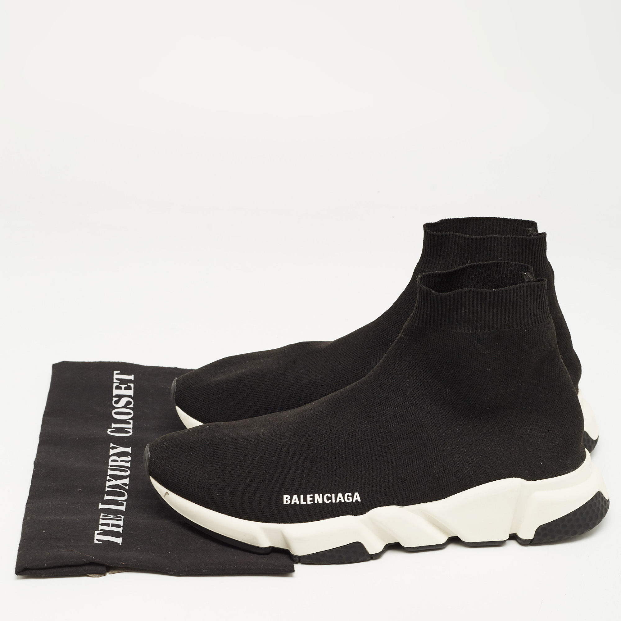 Balenciaga Black Knit Fabric Speed Trainer Sneakers Size 44