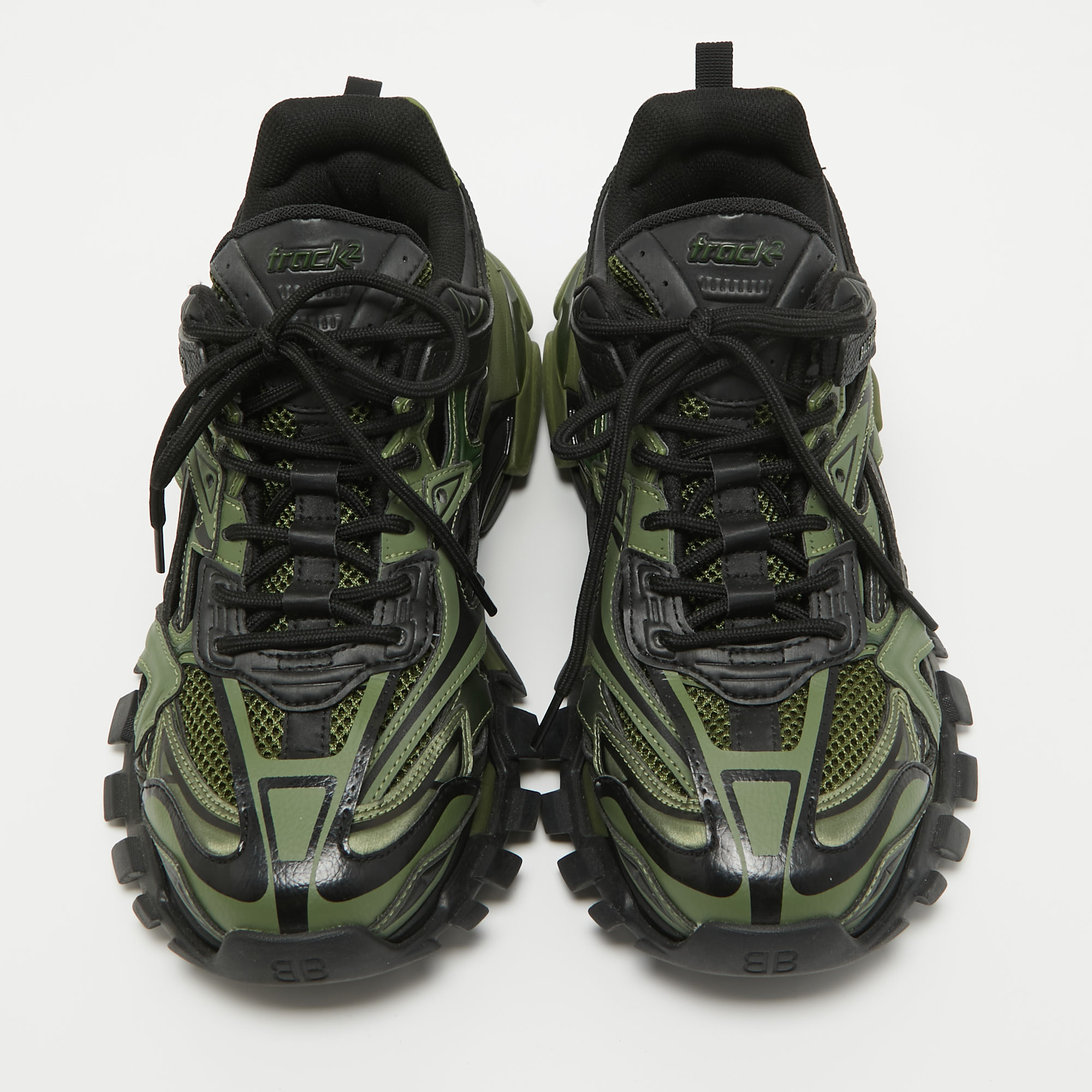 Balenciaga Green/Black Rubber And Leather Track Sneakers Size 42
