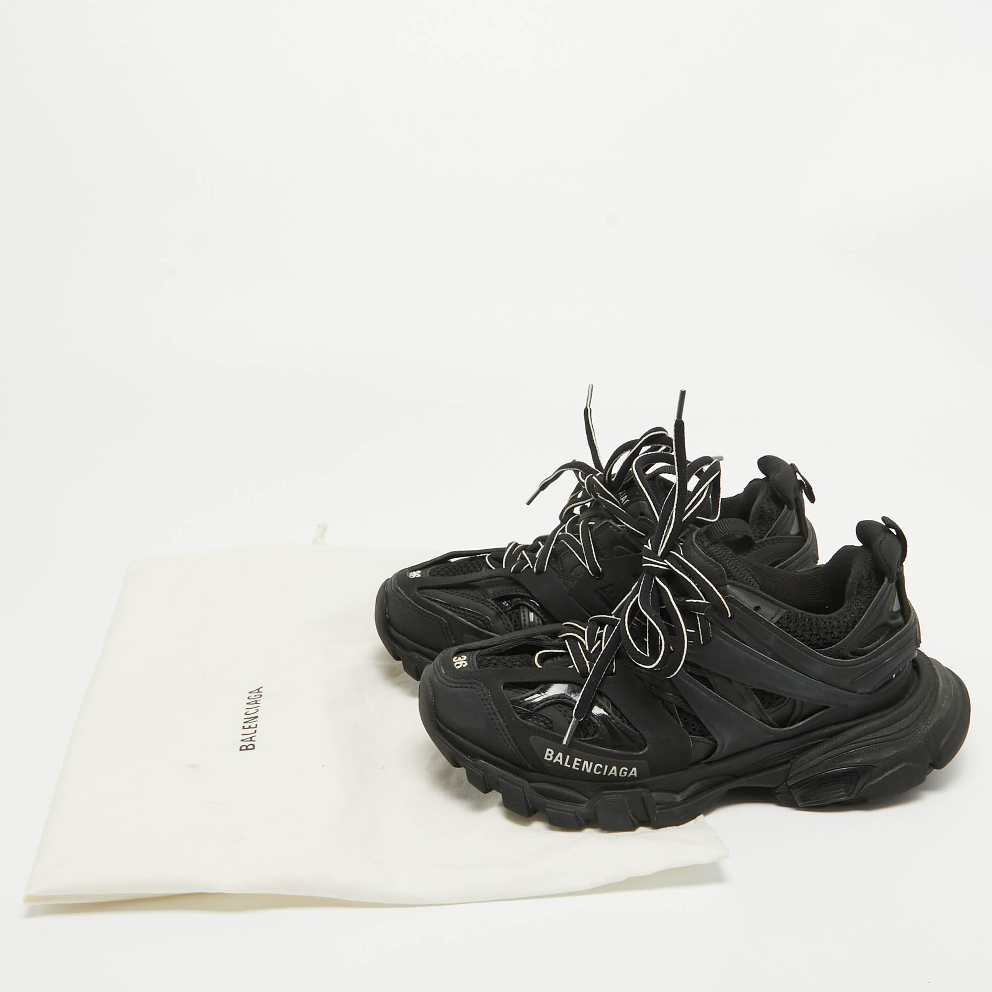 Balenciaga Black Leather And Mesh Track Sneakers Size 36