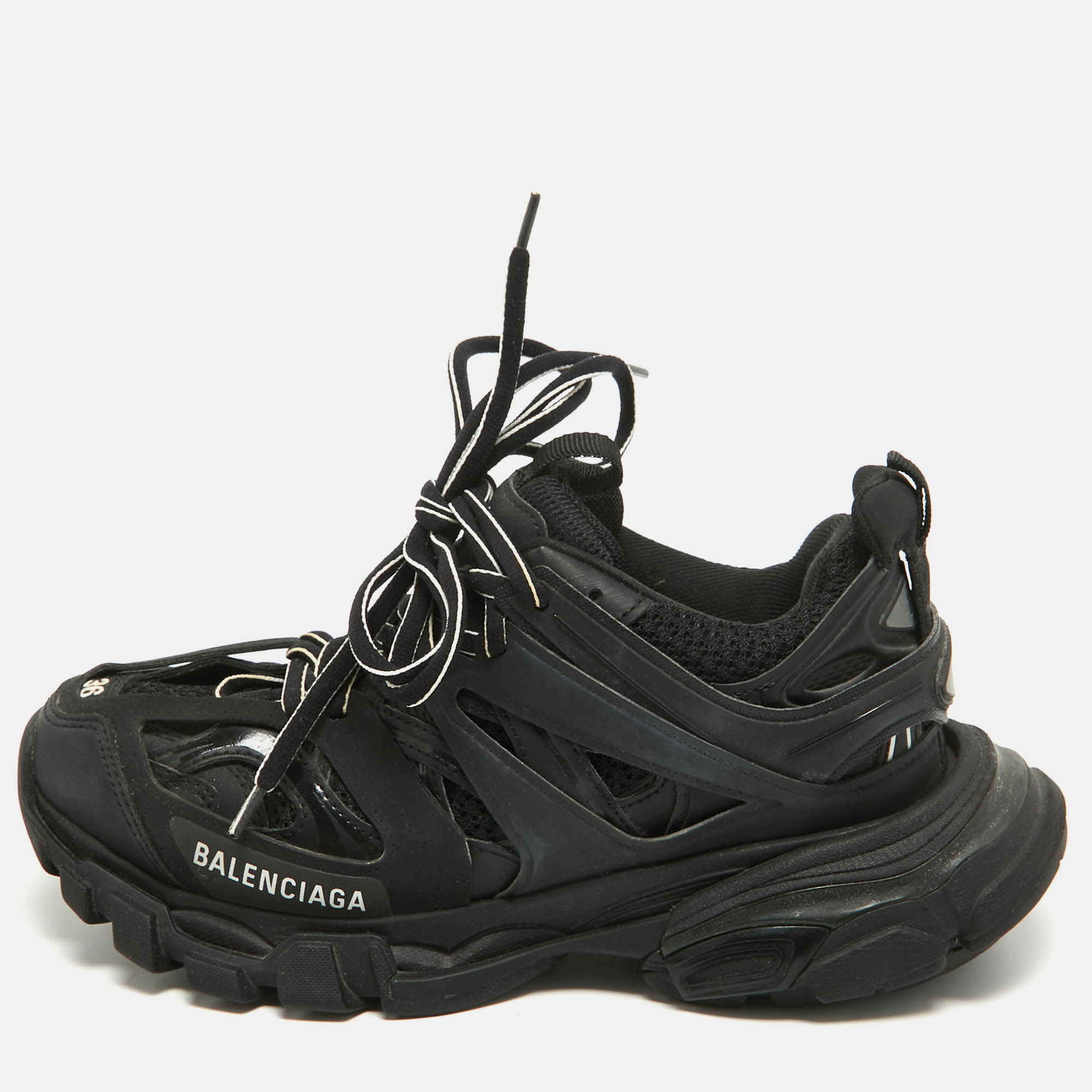 Balenciaga Black Leather And Mesh Track Sneakers Size 36