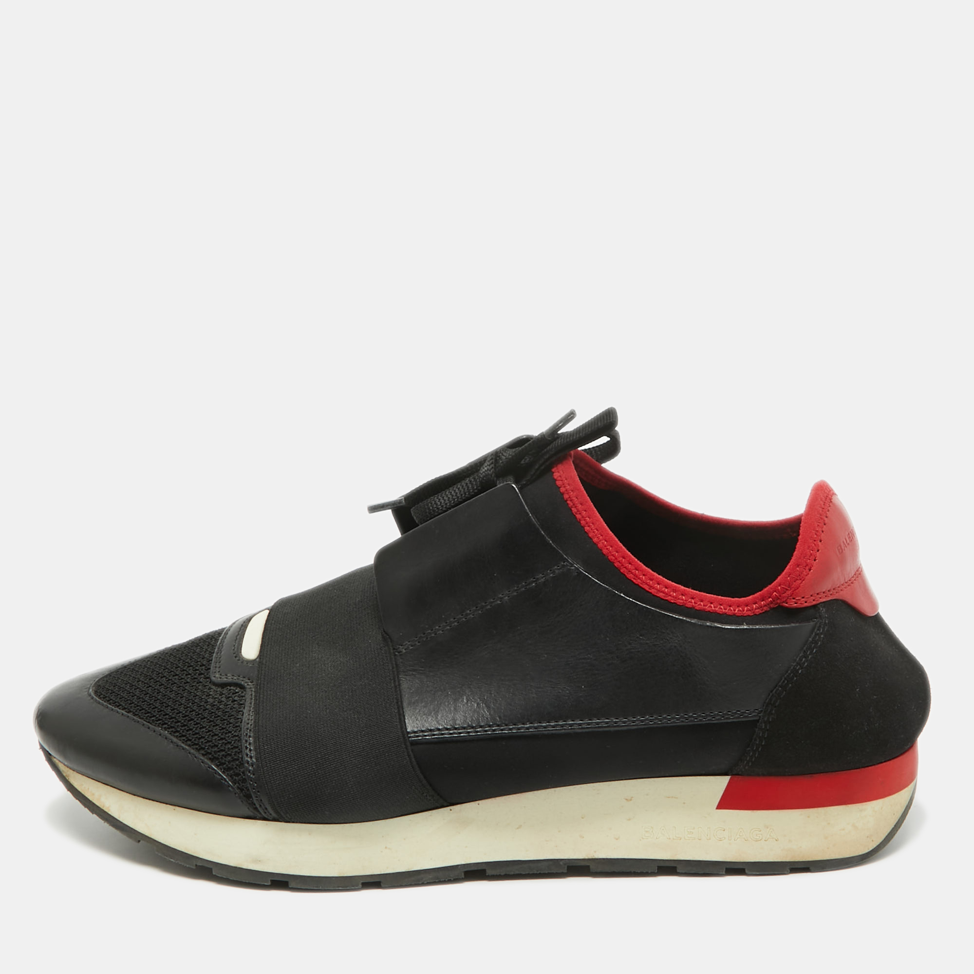 Balenciaga black/red leather and mesh race runner sneakers size 42