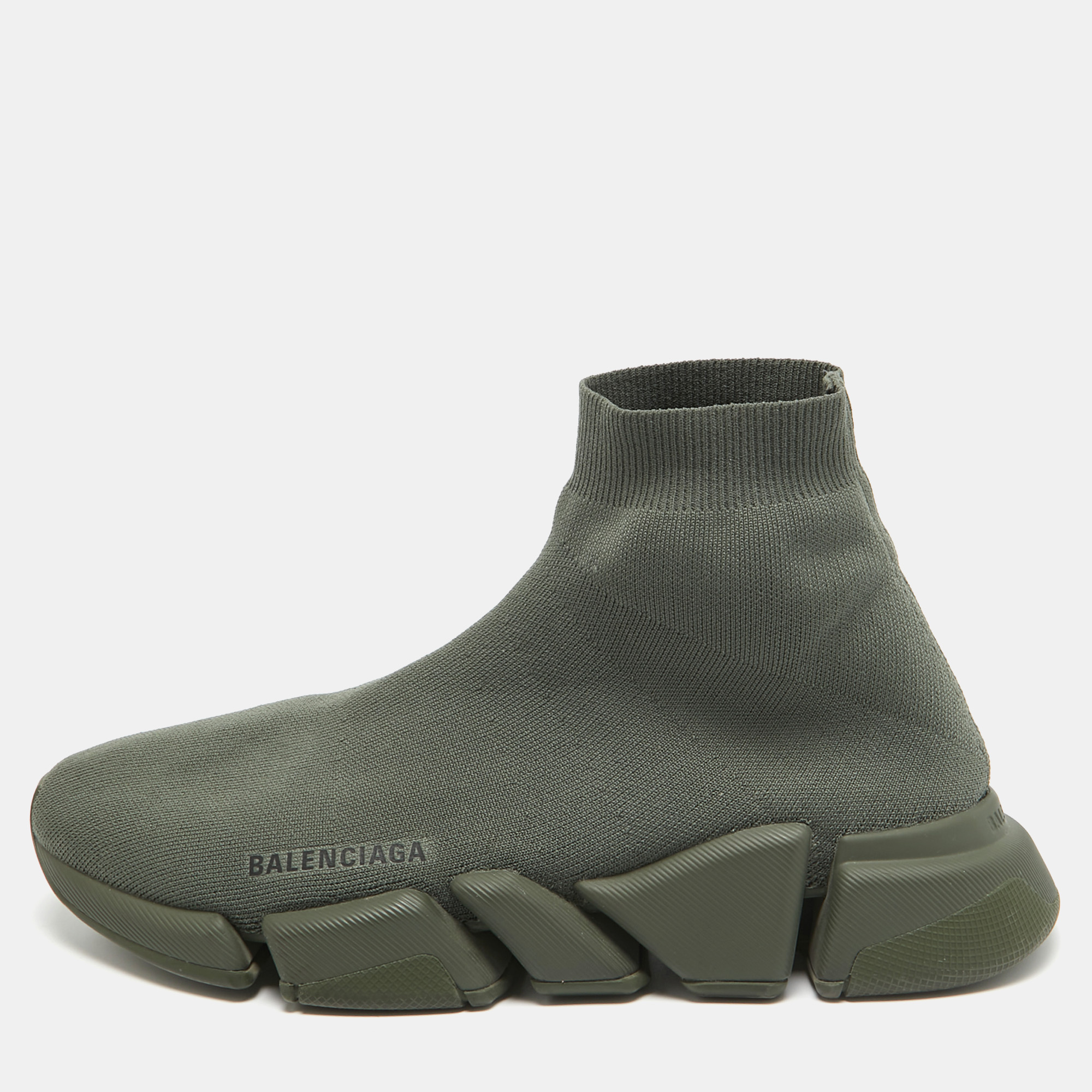 Balenciaga green knit fabric speed 2.0 high top sneakers size 42