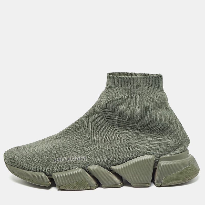 Balenciaga green knit fabric speed 2.0 lt sock sneakers size 43