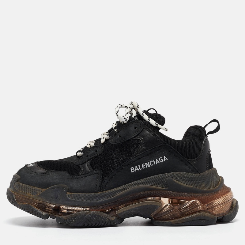Balenciaga black faux leather and mesh triple s sneakers size 40