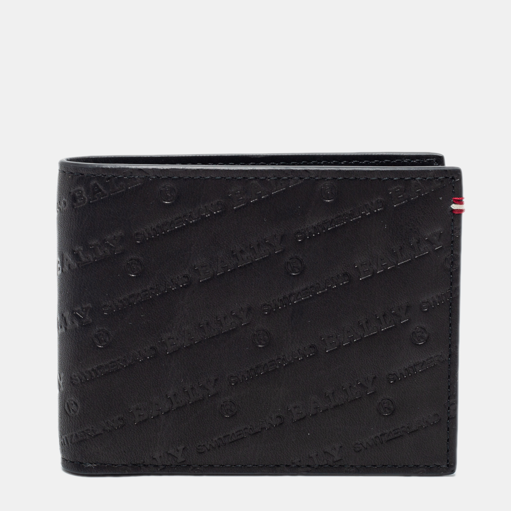 Bally Black Embossed Leather Bifold Wallet