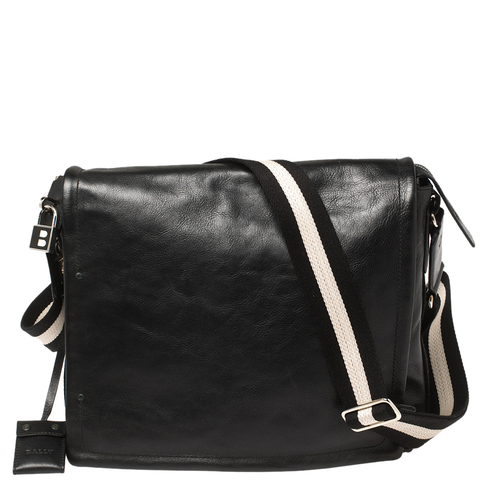 Bally Black Leather Crossbody Messenger Bag
