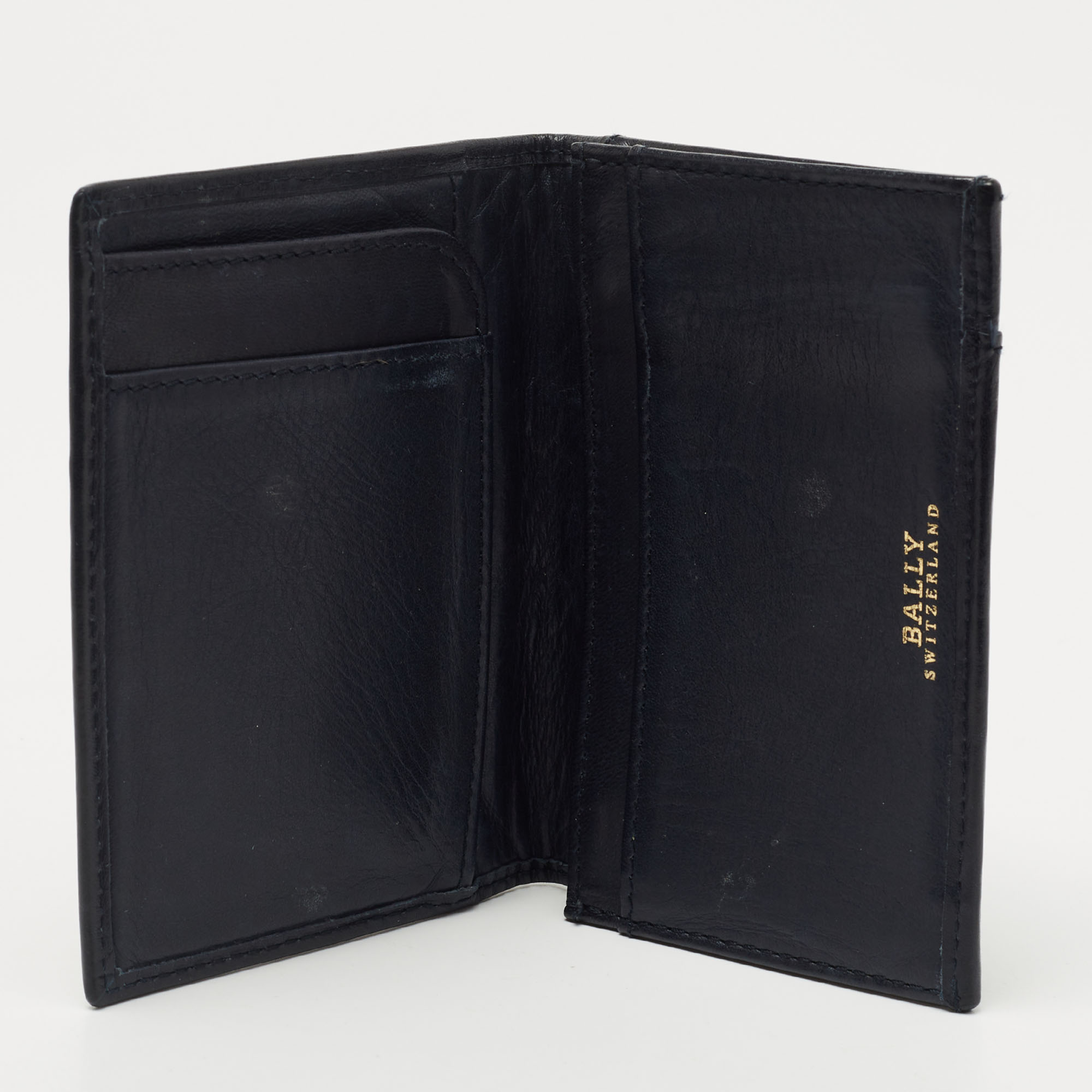 Bally Navy Blue Leather And Canvas Web Bifold Card Case