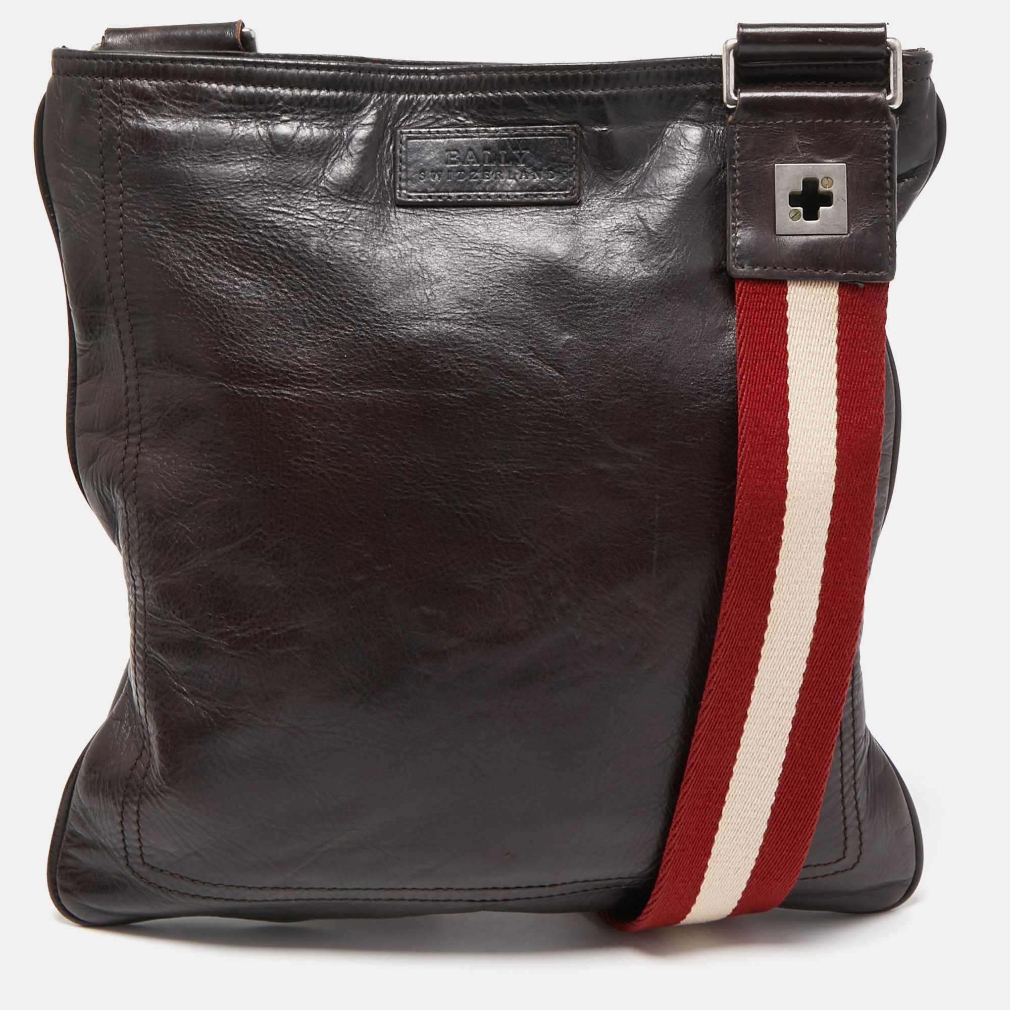 Bally Dark Brown Leather Flat Messenger Bag