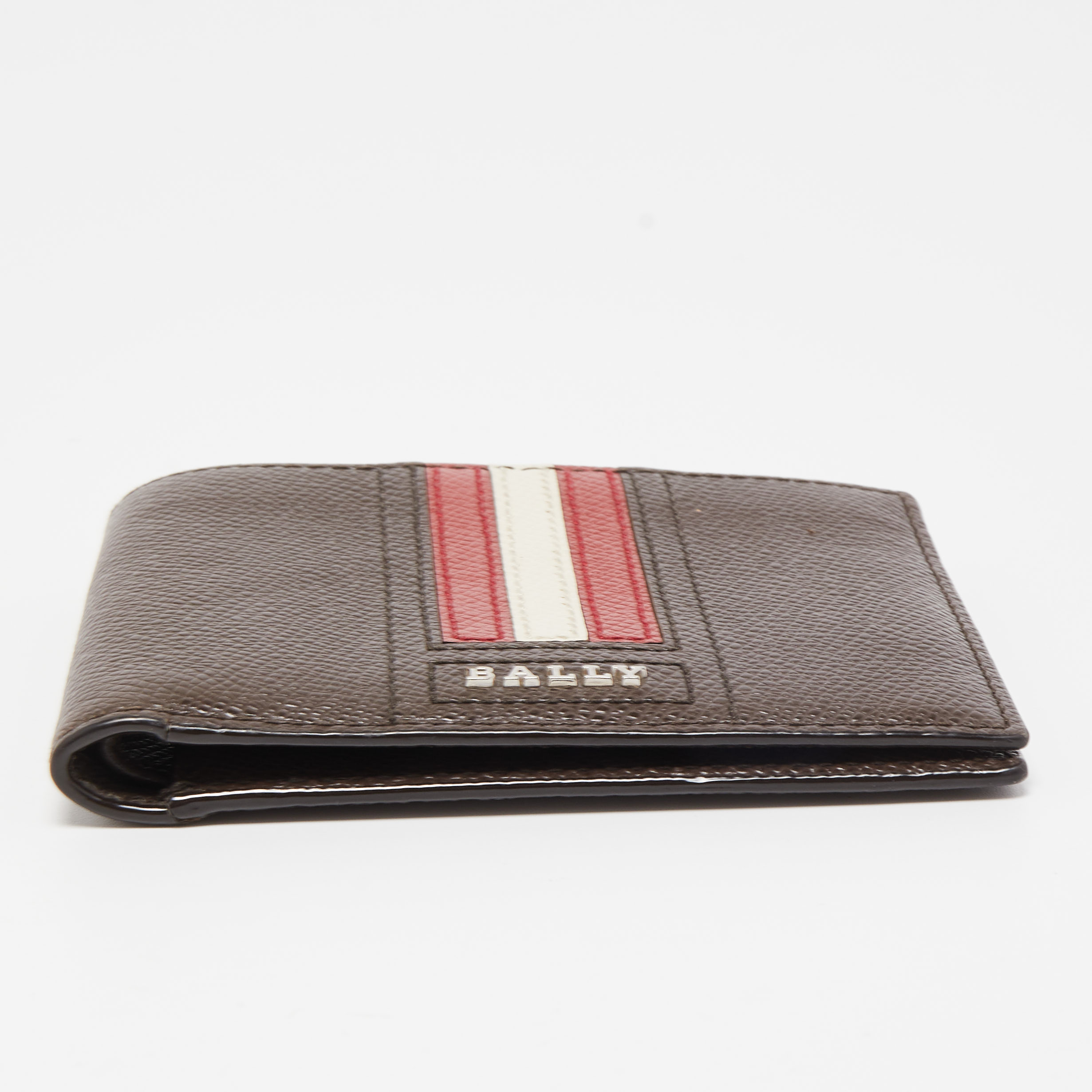 Bally Dark Brown Leather Stripe Bifold Wallet