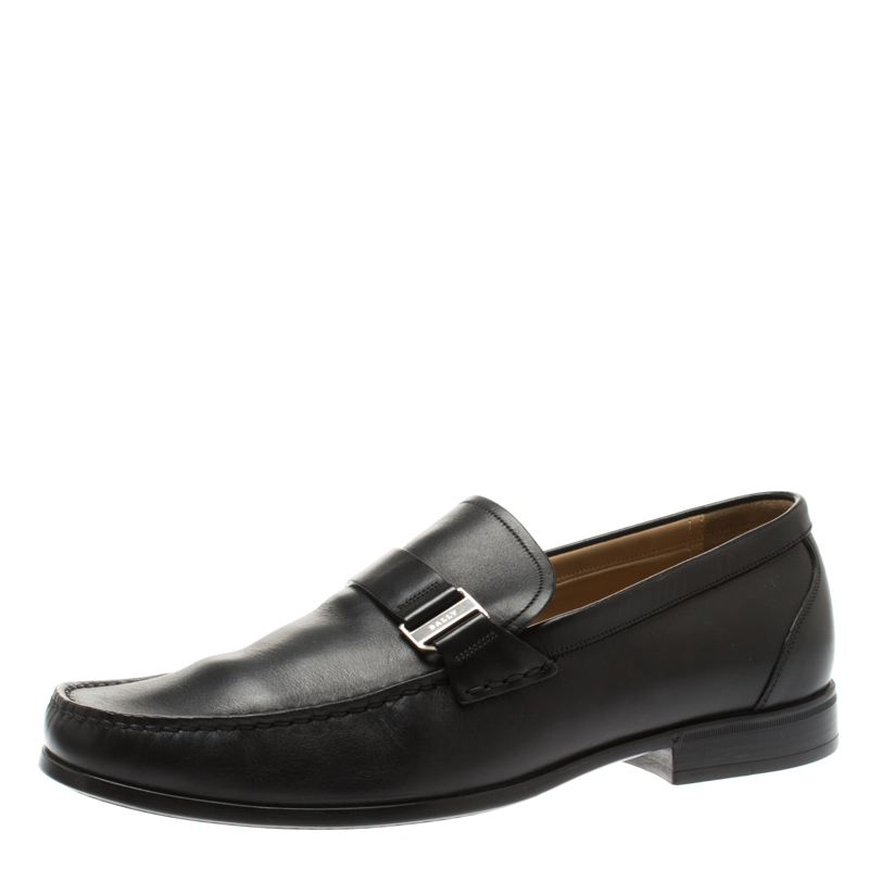 Image of Bally Black Leather Suver Loafers Size