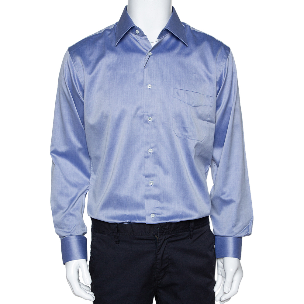 Image of Balmain Lilac Cotton Button Front Long Sleeve Shirt M