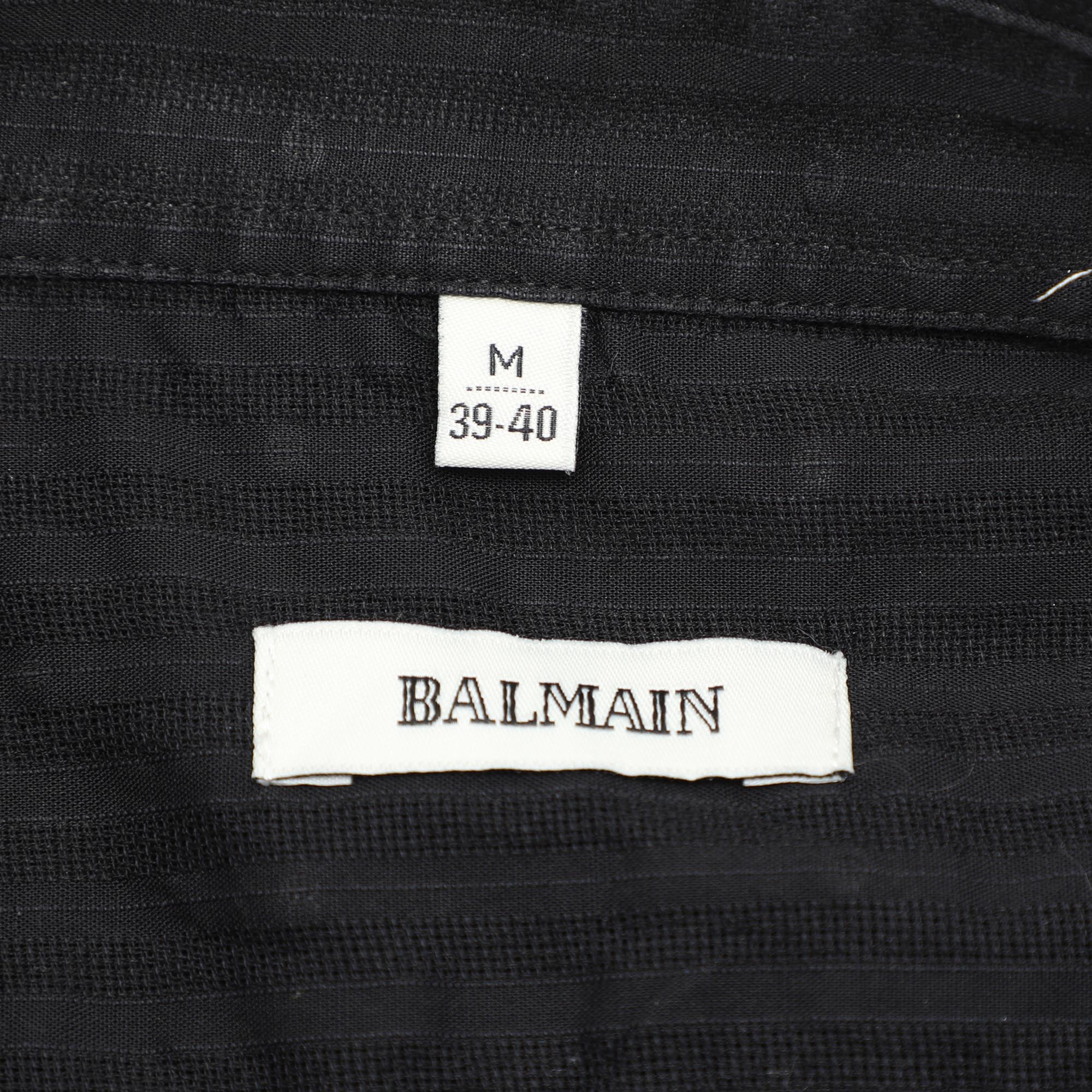 Balmain Black Cotton Knit Polo Shirt M