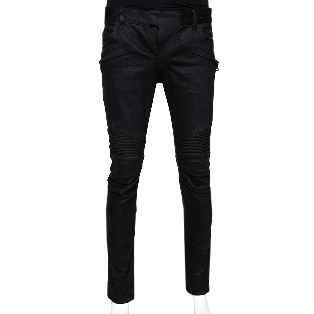 Image of Balmain Black Denim Biker Jeans M