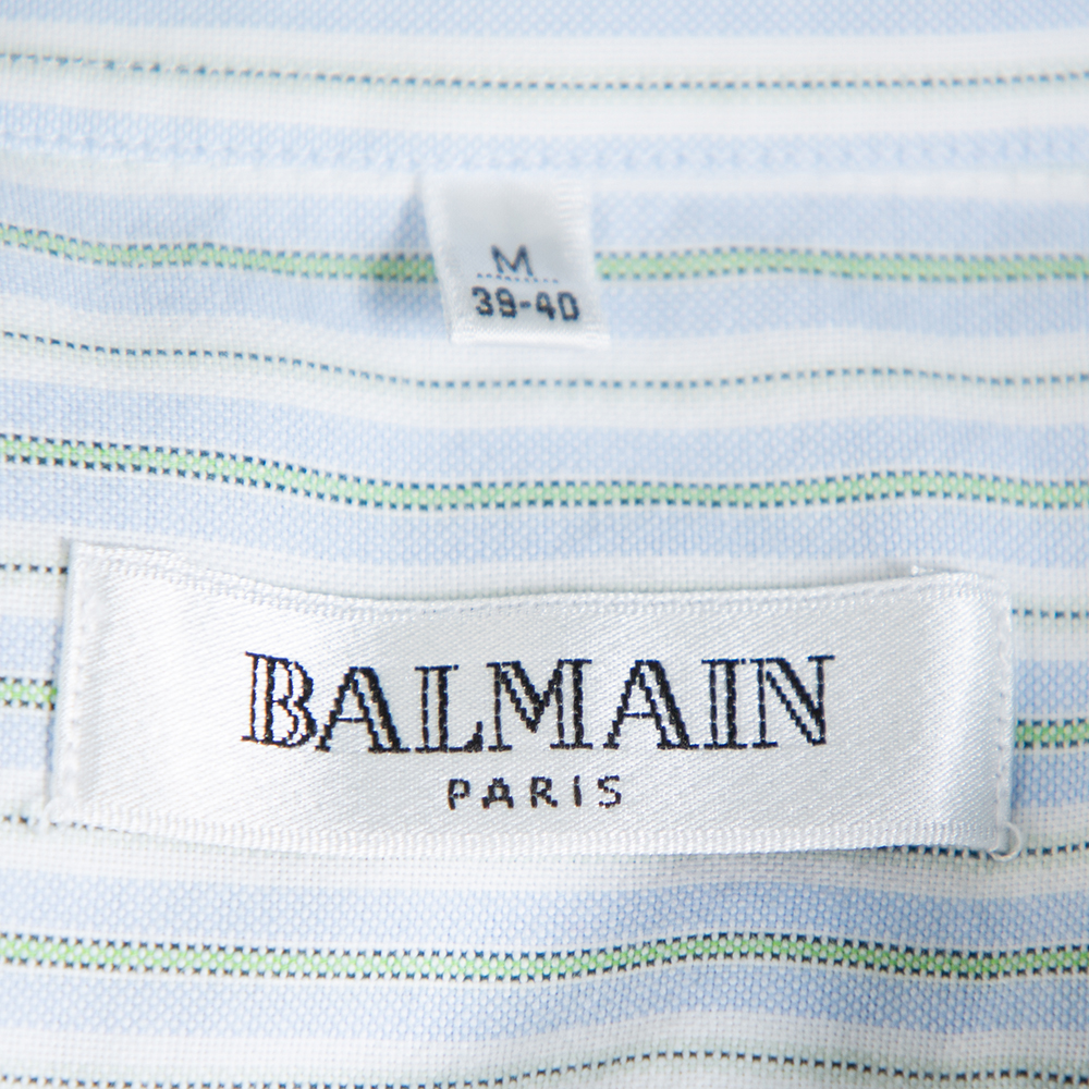 Balmain Tricolor Striped Cotton Short Sleeve Shirt M