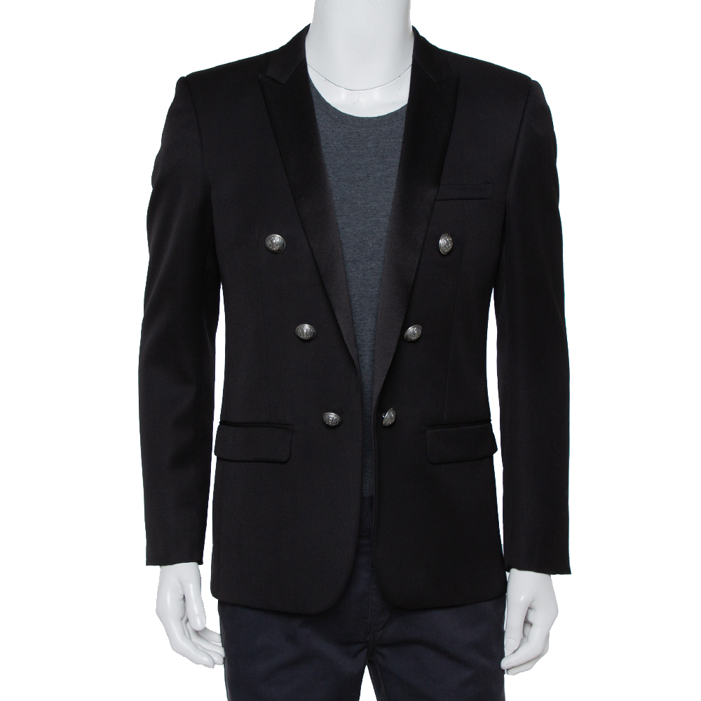 Balmain Black Wool Button Front Open Blazer XL