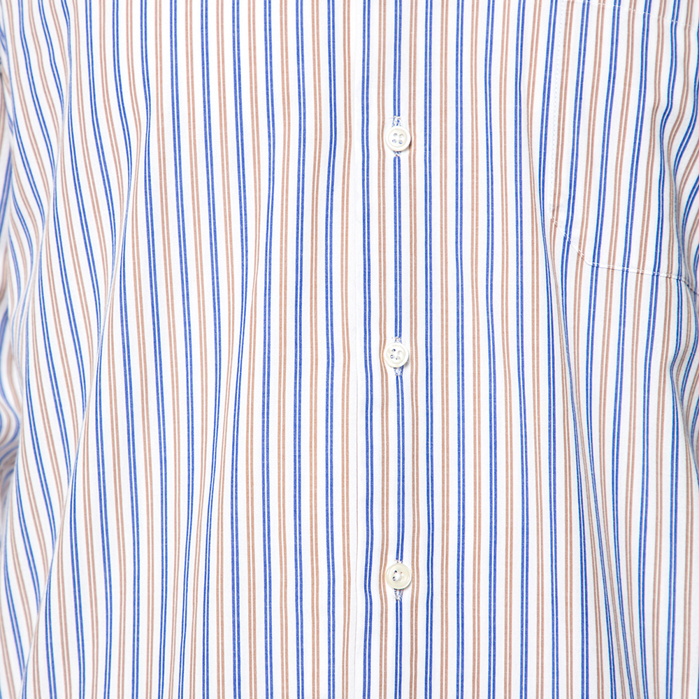 Balmain White Striped Cotton Button Front Shirt L