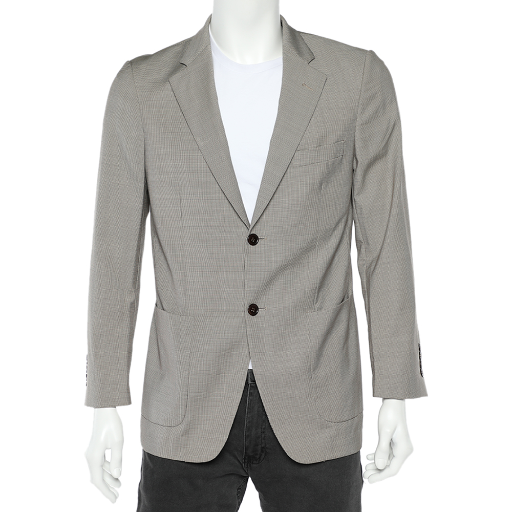 Balmain beige checkered wool button front blazer xs