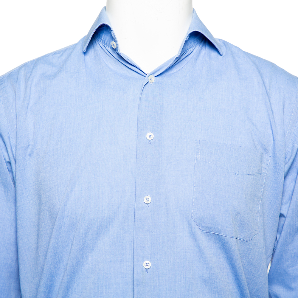 Balmain Blue Cotton Button Front Shirt S