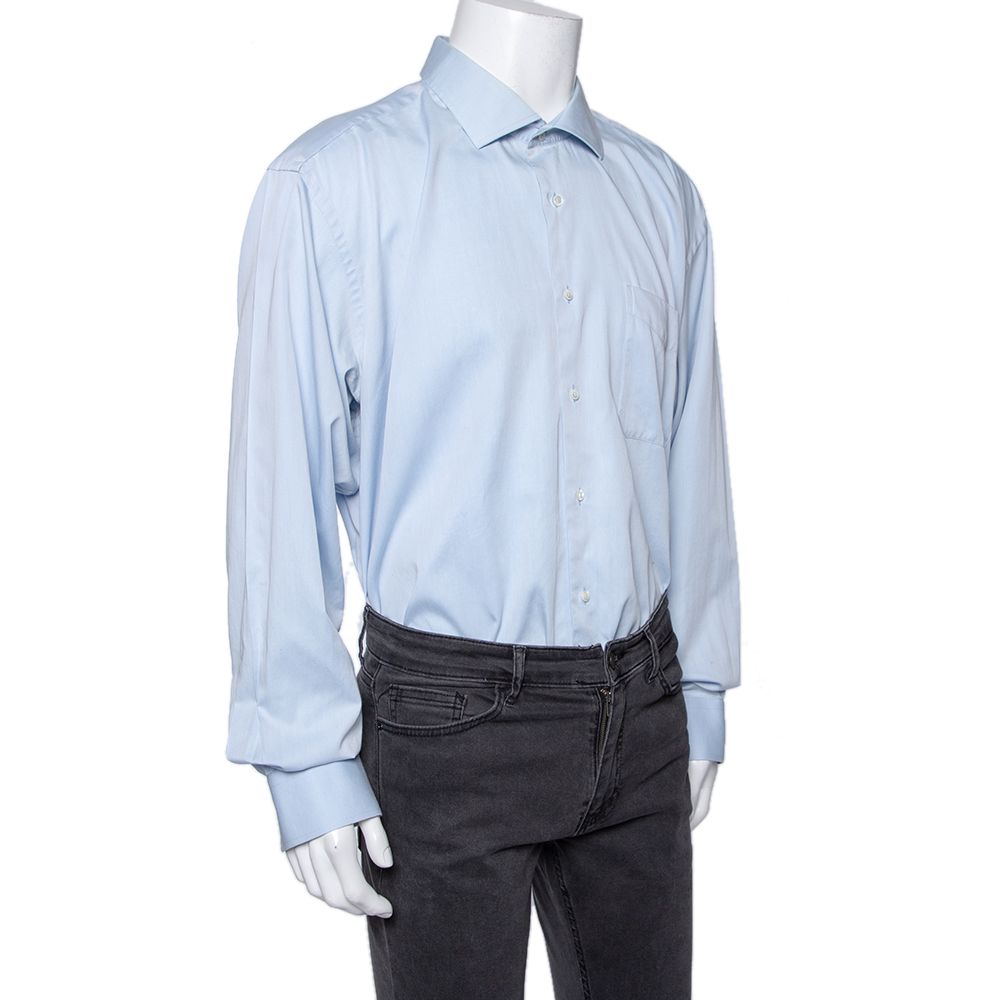 Balmain Blue Cotton Button Front Shirt 3XL