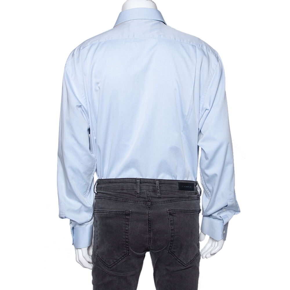 Balmain Blue Cotton Button Front Shirt 3XL