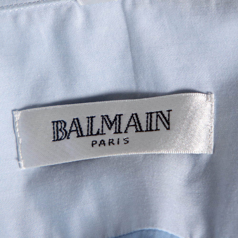 Balmain Blue Cotton Button Front Shirt 3XL