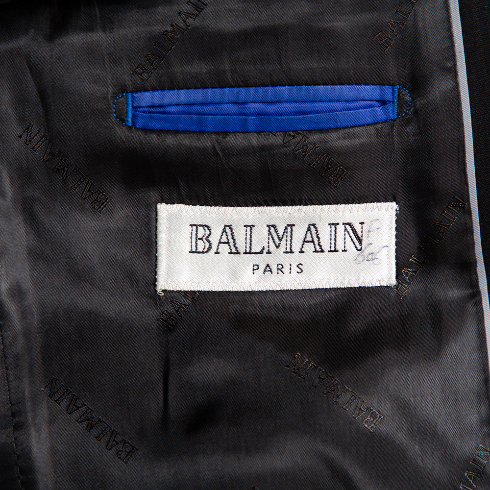 Balmain Black Wool Button Front Blazer L