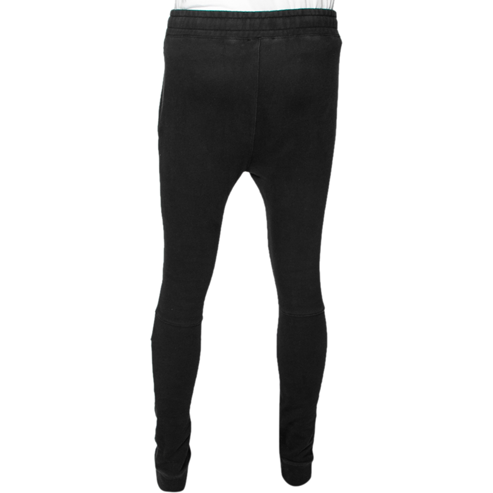 Balmain Black Cotton Rib Paneled Biker Track Pants XS